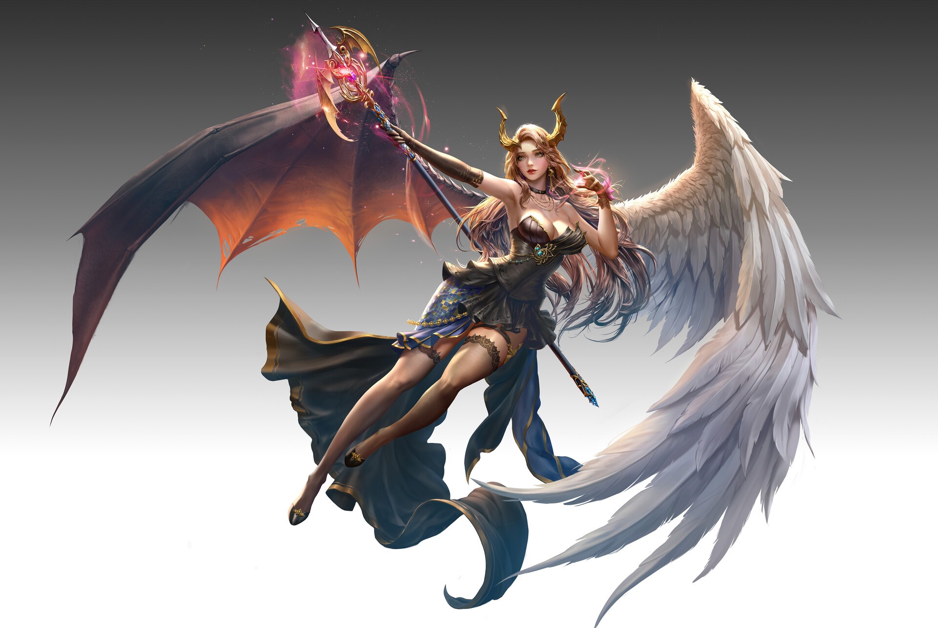 Angel with Staff and Wings HD Wallpaper