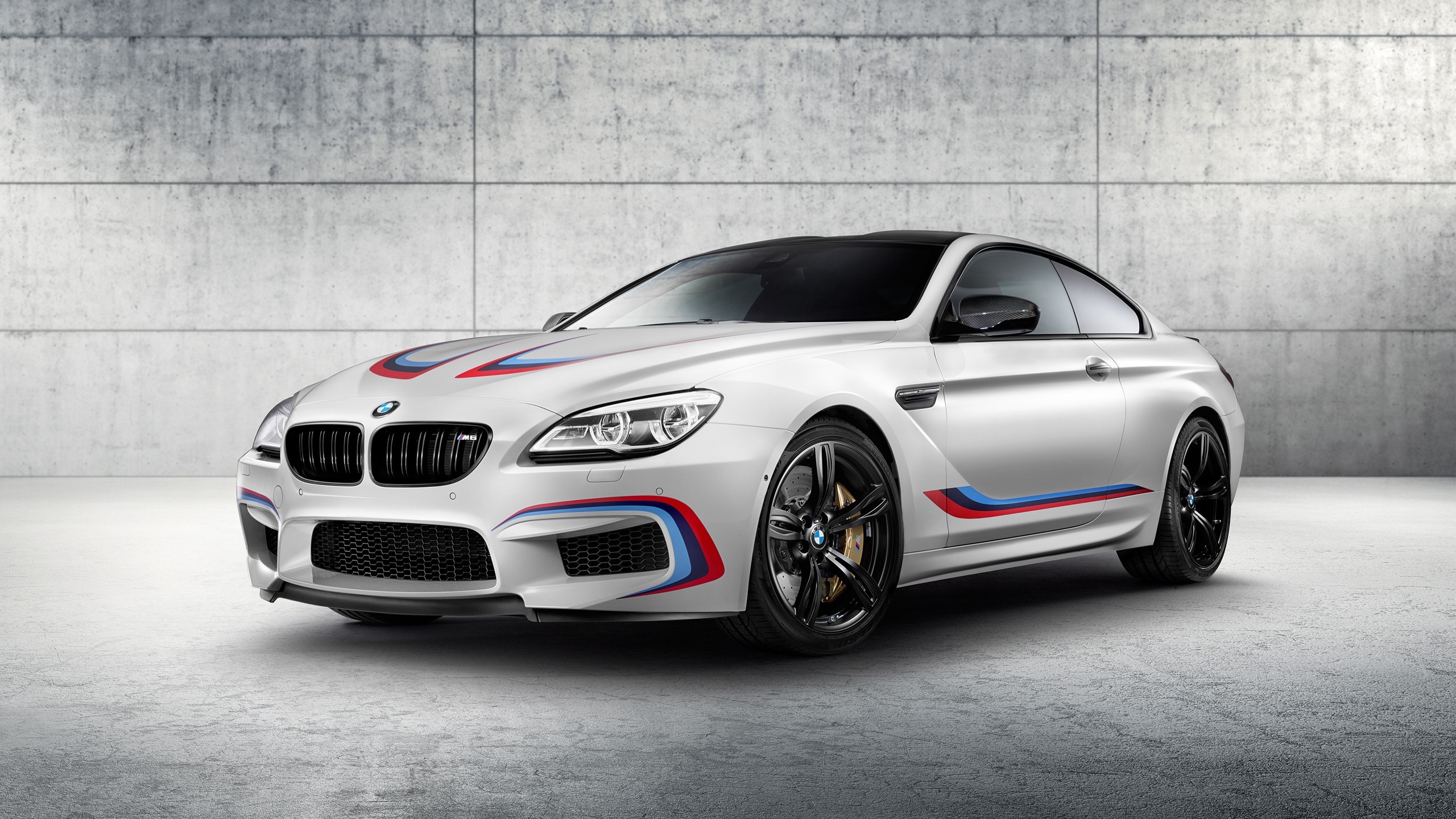 White BMW M6 Coupe with M stripes HD Wallpaper