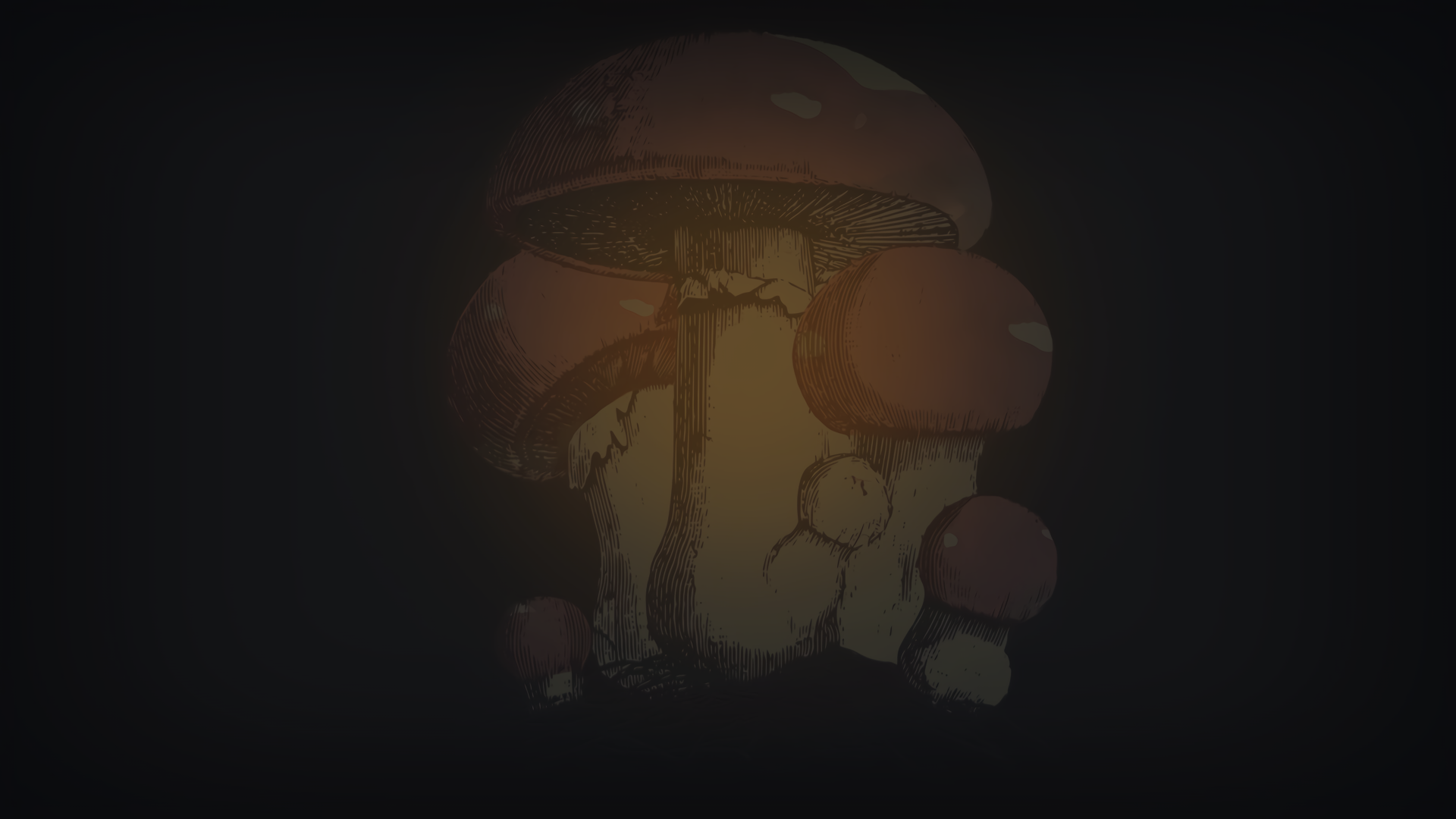 Artwork of a cluster of mushrooms in dark tones HD Wallpaper