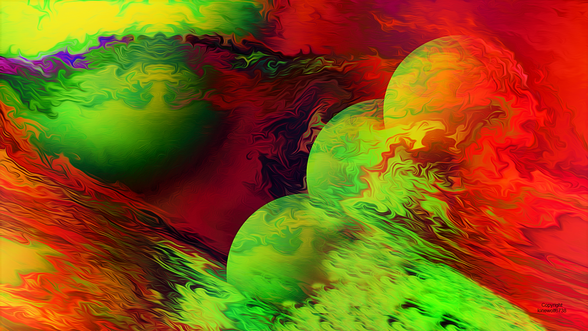 Fiery Green Planets Colliding in Abstract Art HD Wallpaper