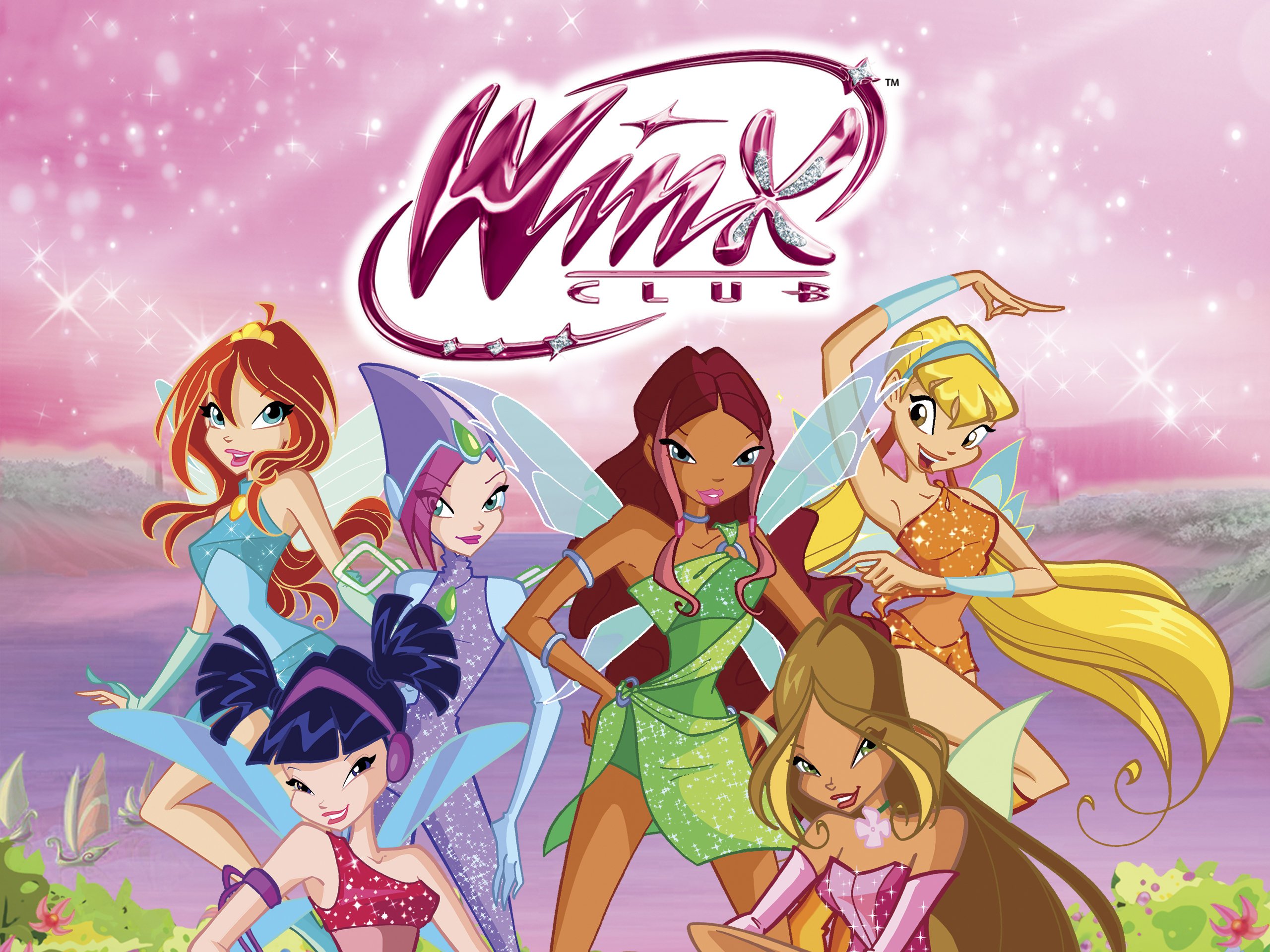 Winx Club Characters with Wings and Logo HD Wallpaper