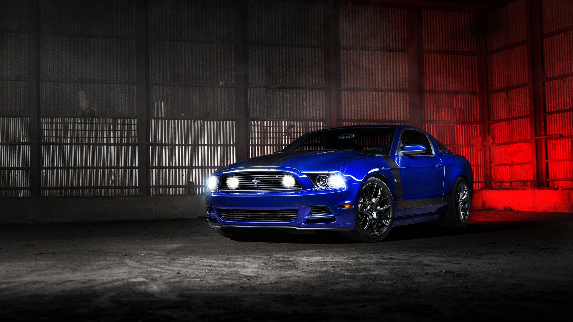 Blue Ford Mustang in a warehouse HD Wallpaper