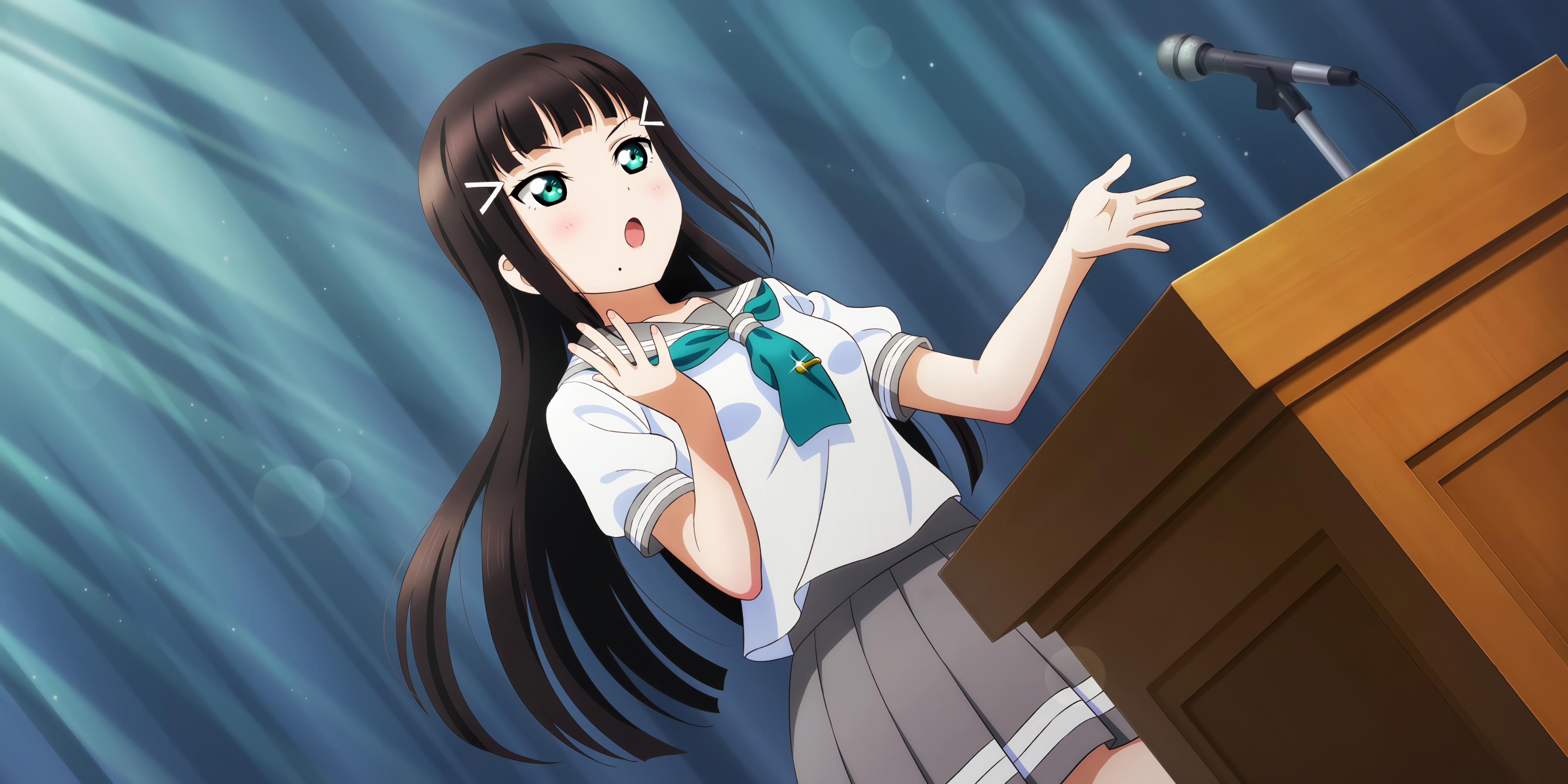Kurosawa Dia from Love Live! Sunshine speaking at a podium HD Wallpaper