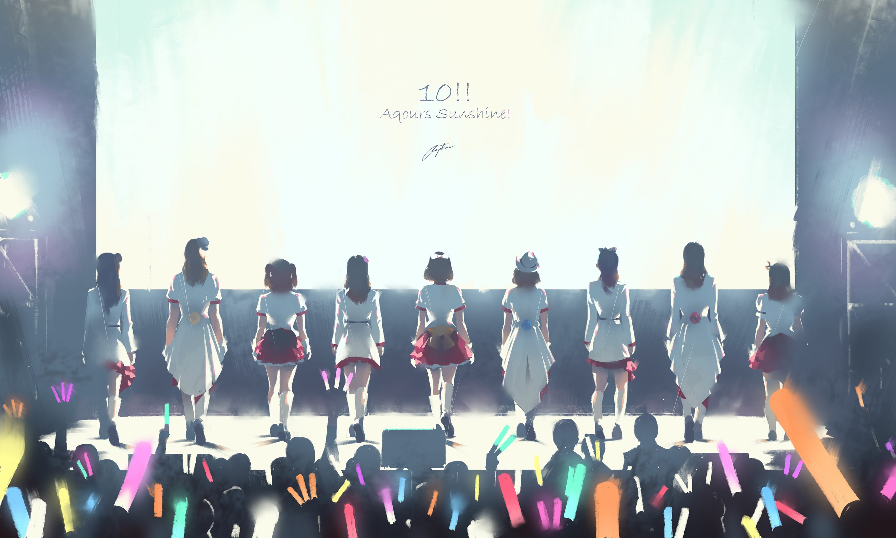 Aqours Sunshine! performing on stage HD Wallpaper