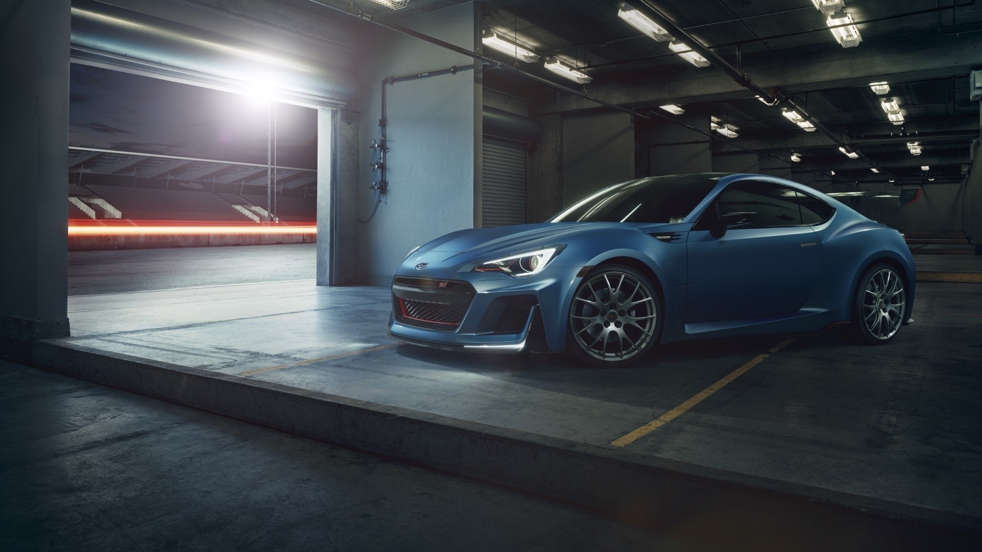 Blue Subaru BRZ concept car in a garage HD Wallpaper