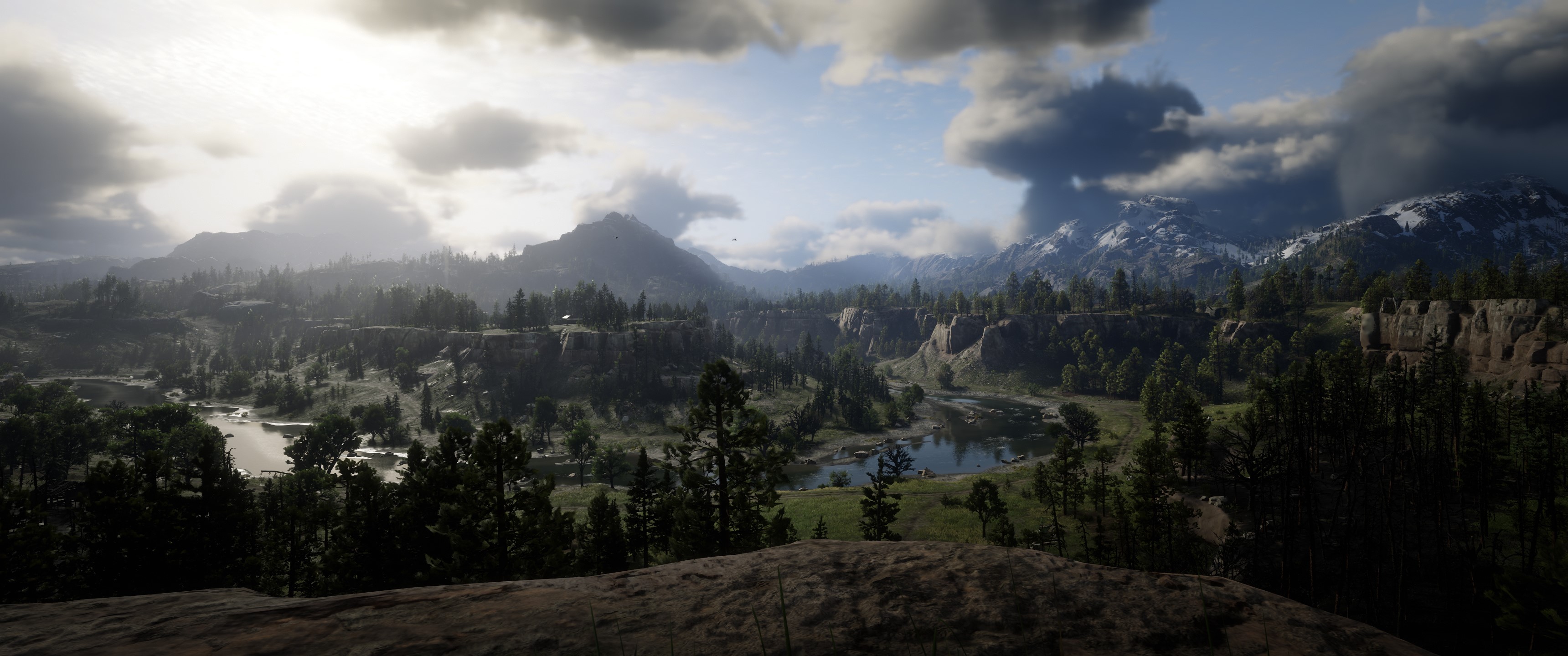 Red Dead Redemption 2 landscape with mountains and river HD Wallpaper