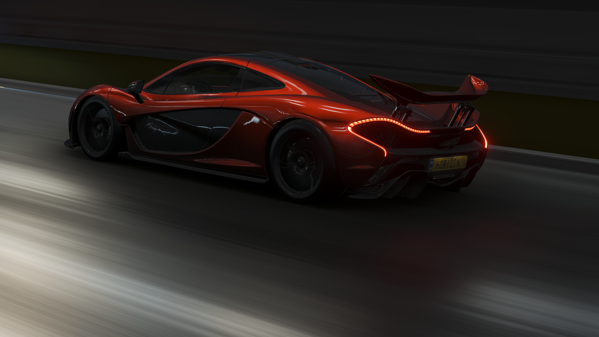 Red McLaren P1 driving on a track in Forza Horizon 4 HD Wallpaper