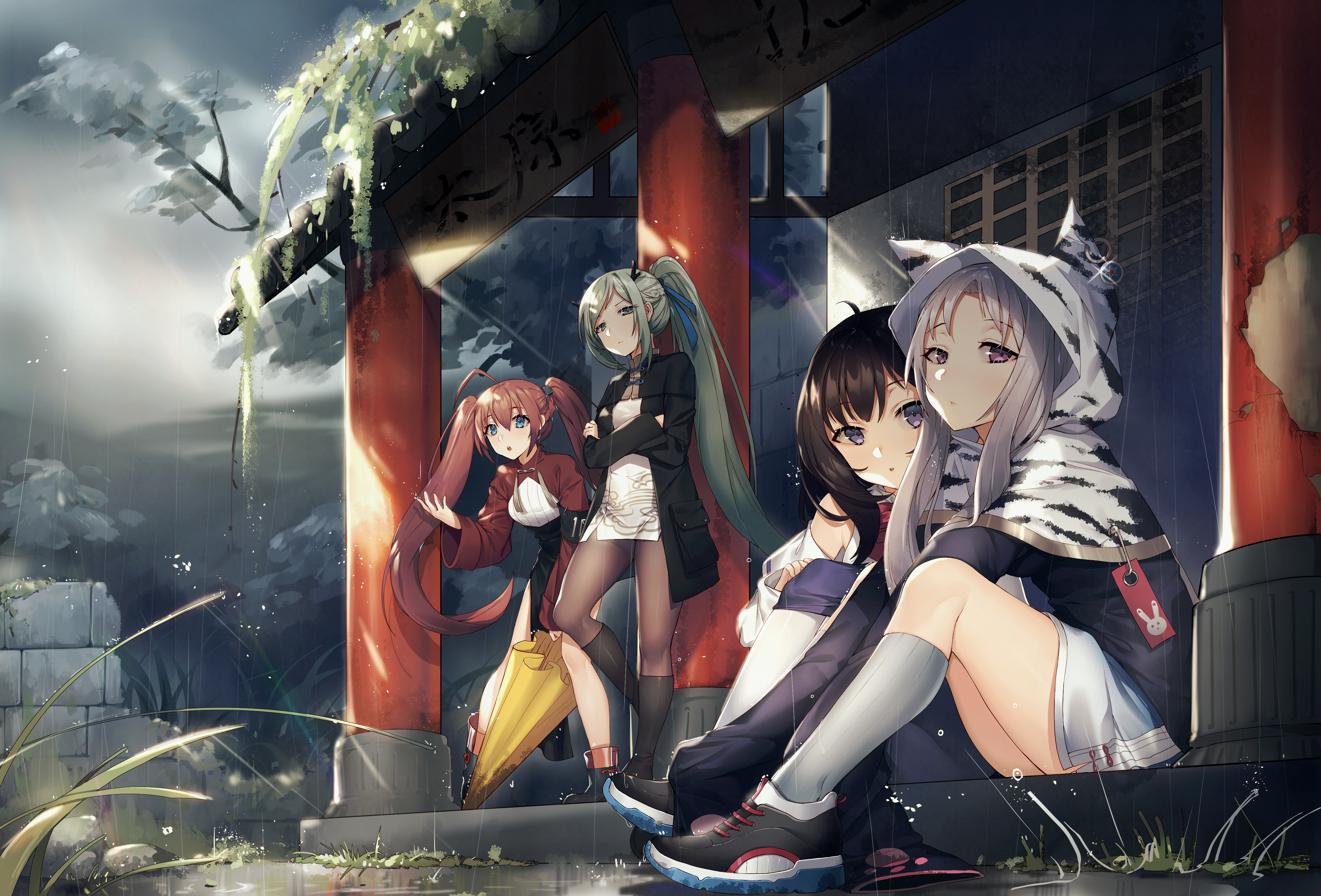 Azur Lane girls in rain HD Wallpaper