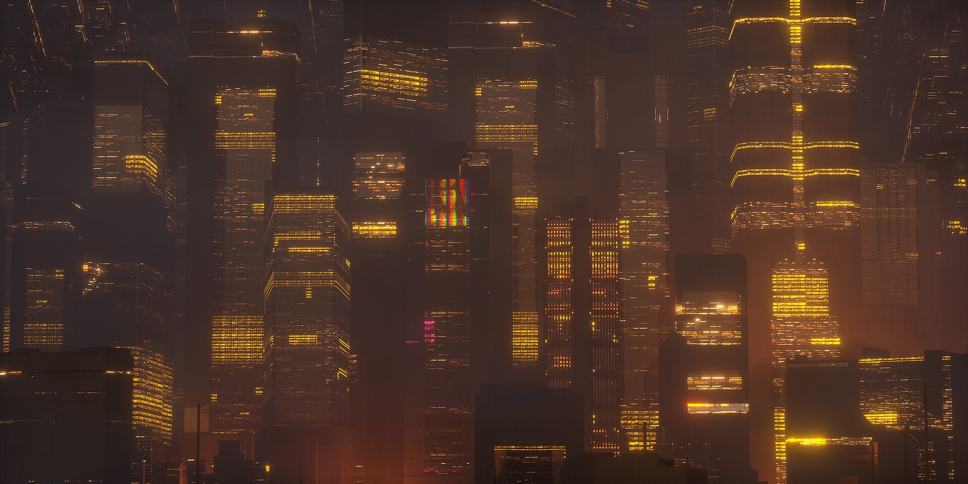 Futuristic city skyline with glowing skyscrapers at night HD Wallpaper