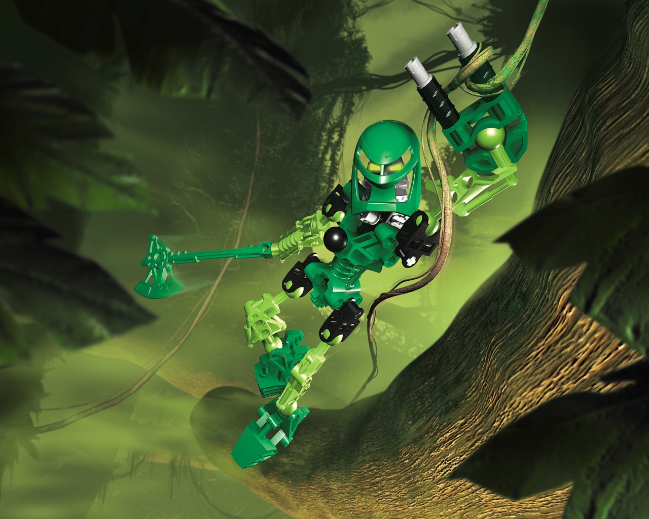 Green Bionicle Toa with Axe in Jungle HD Wallpaper