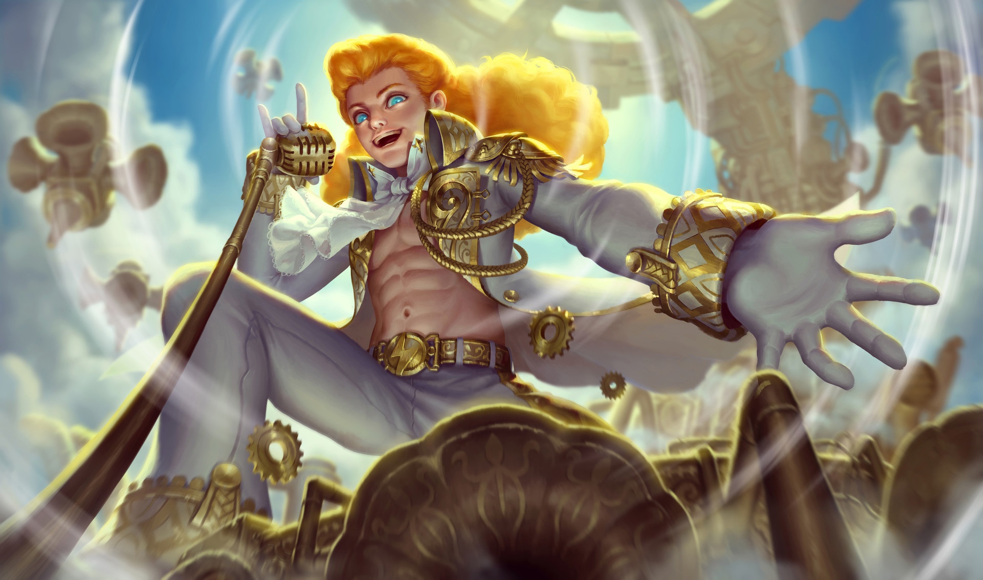 Heroes Evolved character with microphone and golden outfit HD Wallpaper