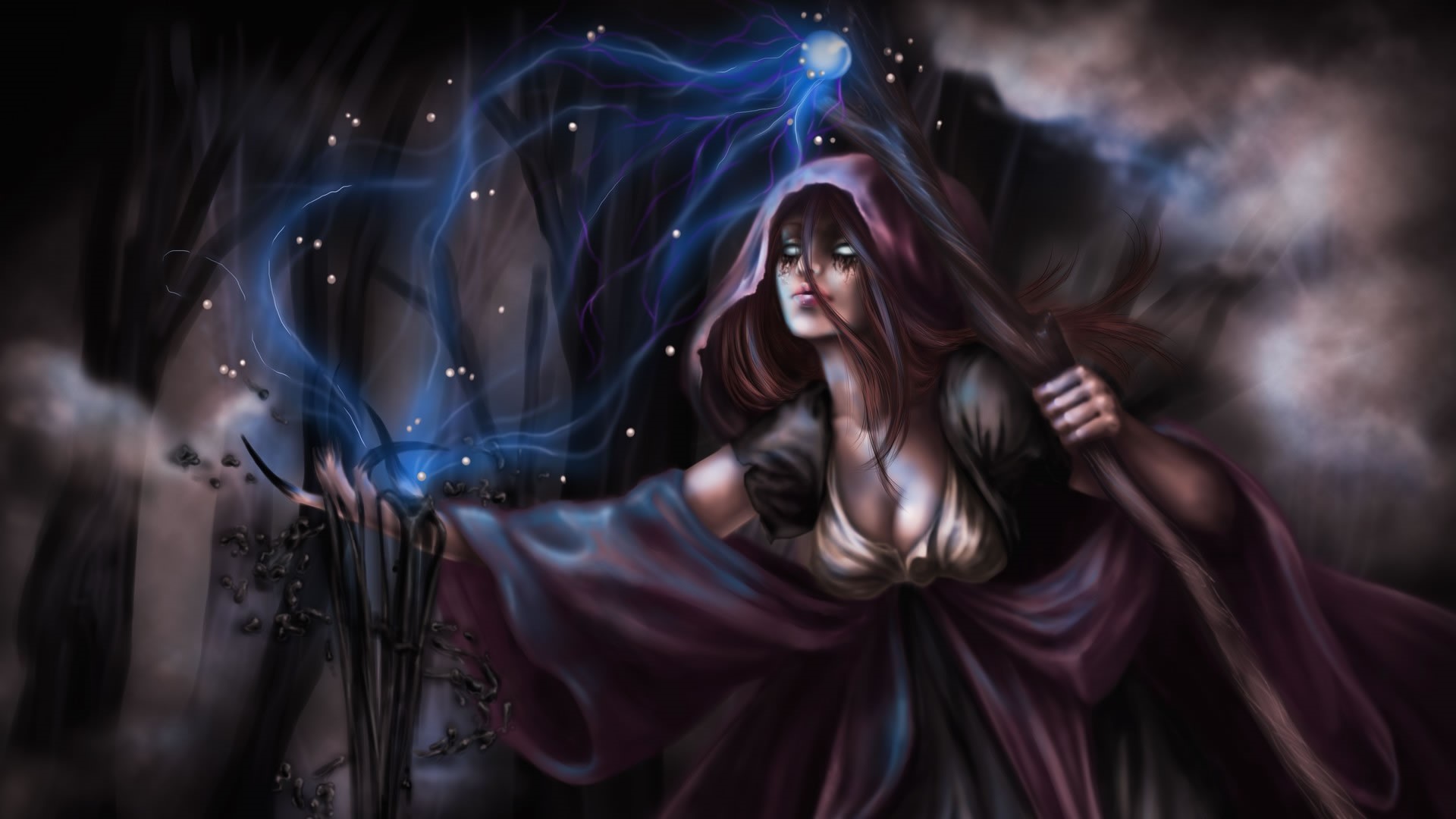Witch casting lightning spells in Path of Exile HD Wallpaper