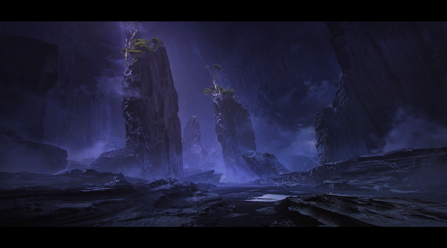Fantasy digital art landscape with rock formations HD Wallpaper