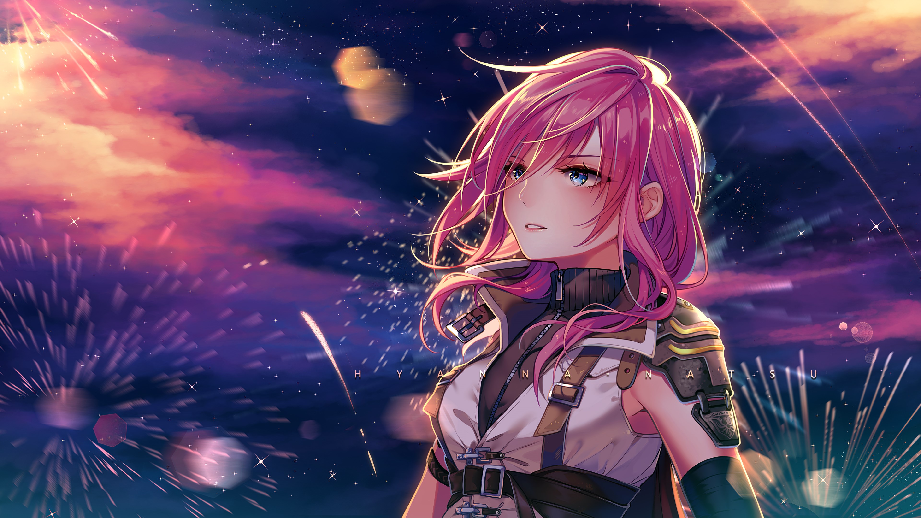 Lightning from Final Fantasy XIII with fireworks HD Wallpaper