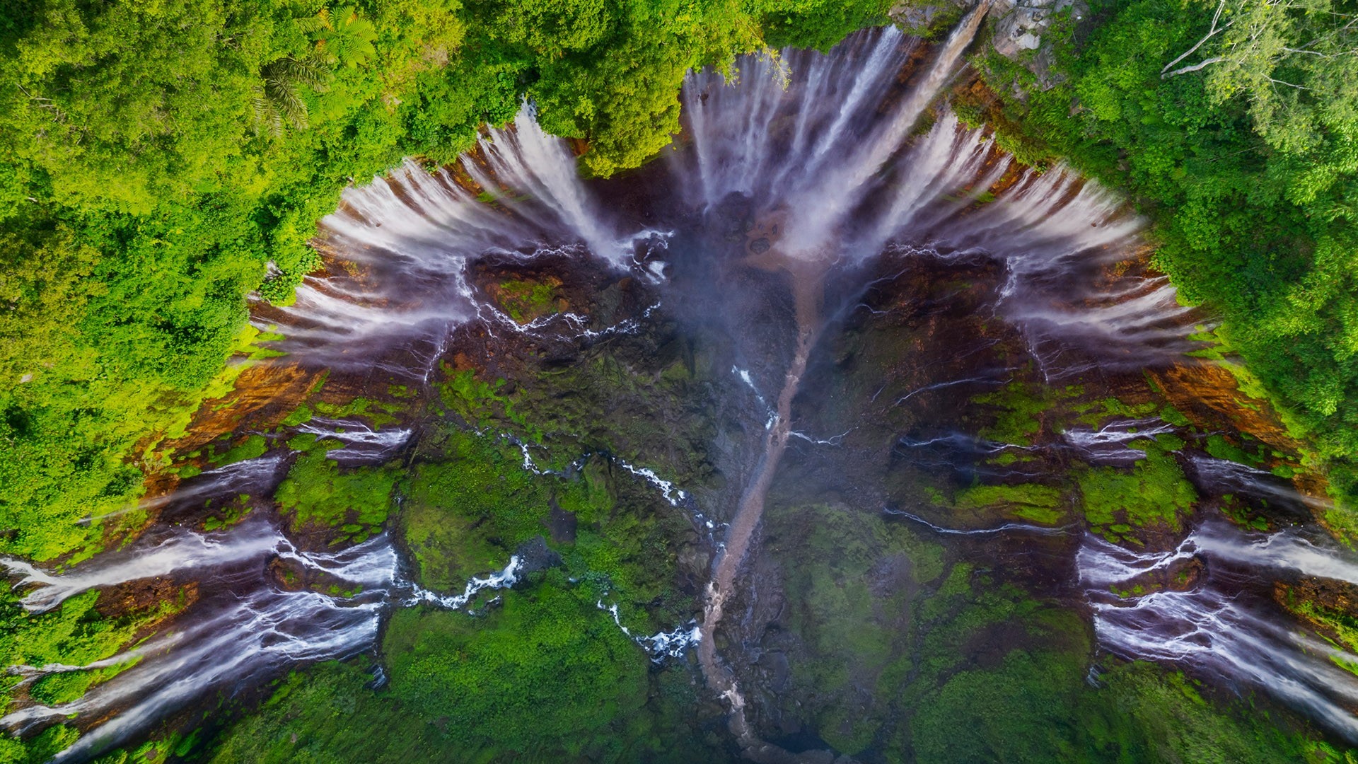 Aerial view of Tumpak Sewu waterfall in Indonesia HD Wallpaper
