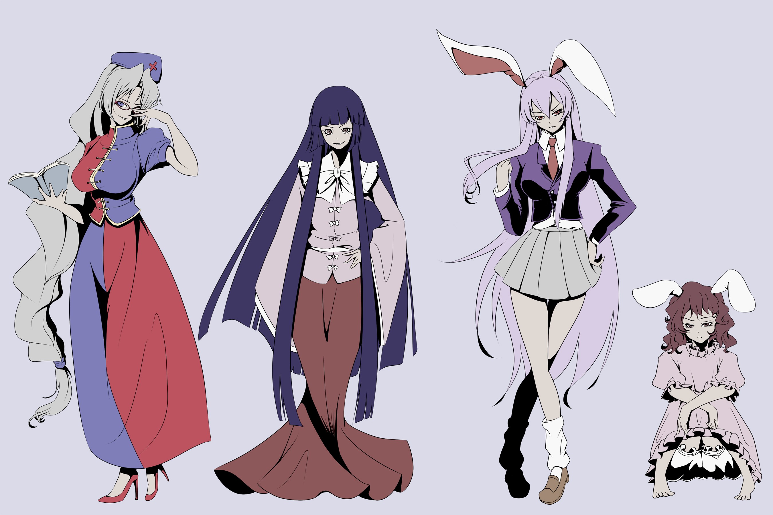 Four anime girls with long hair and bunny ears HD Wallpaper