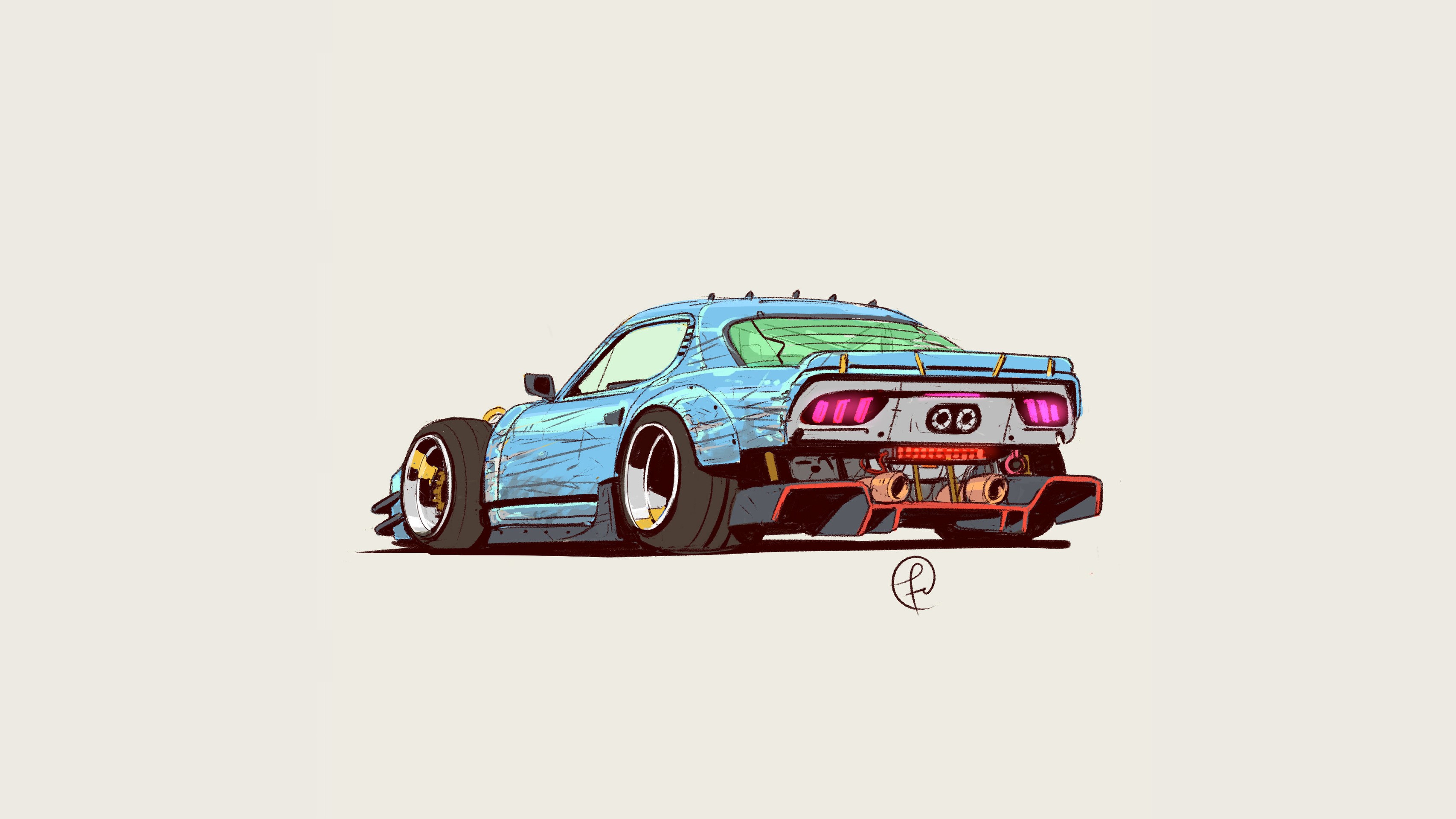 Concept art of a custom blue car by Fernando Correa HD Wallpaper