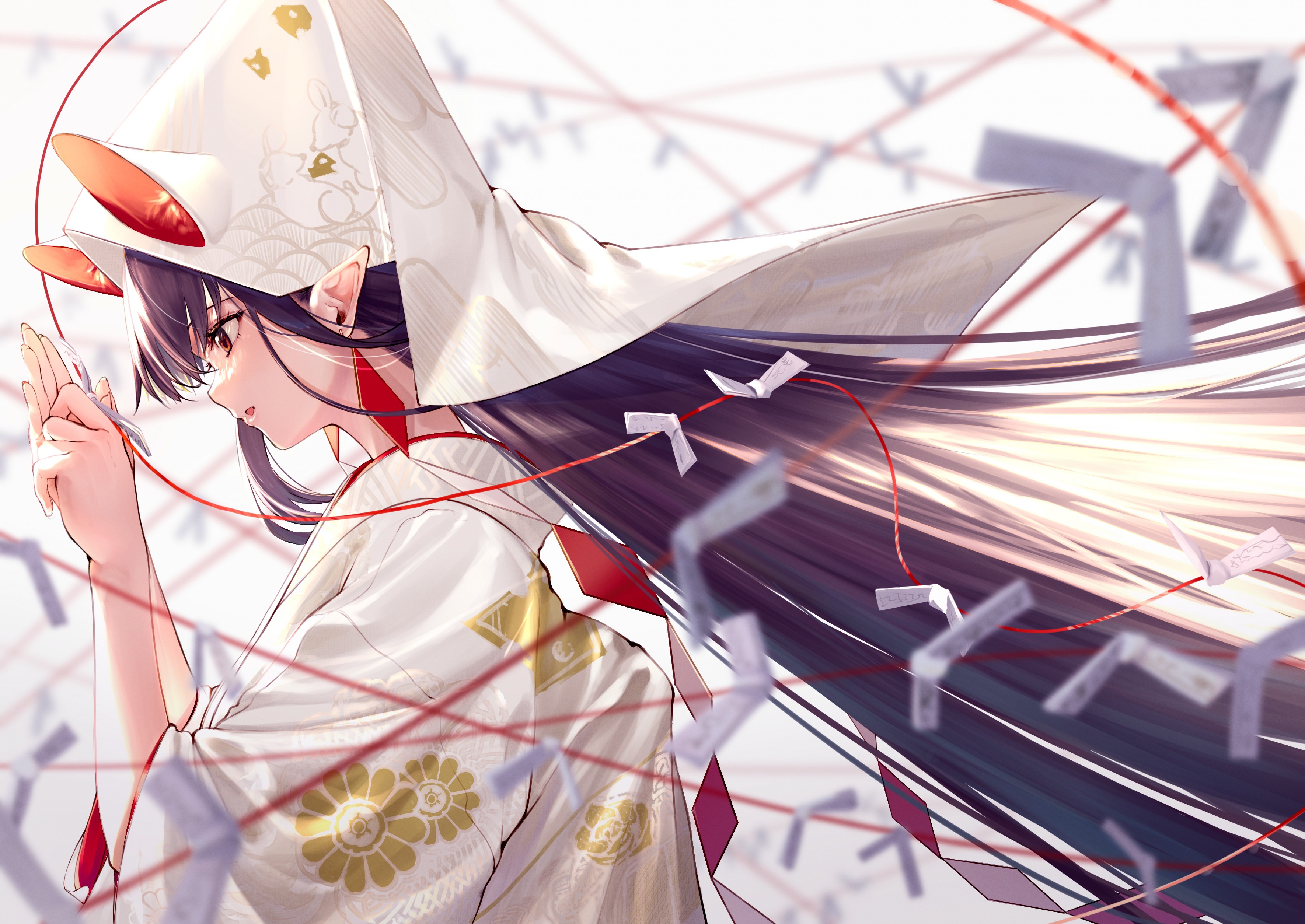 Anime girl in Japanese clothes with purple hair HD Wallpaper