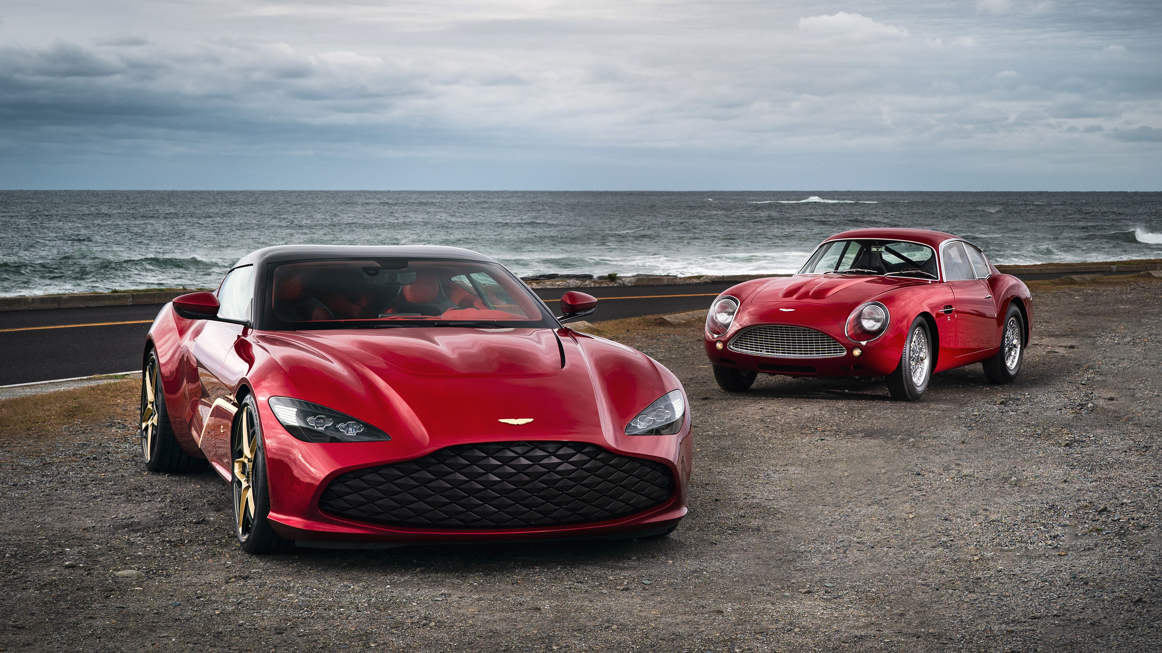 4K Red Aston Martin DBS GT Zagato Cars by the Sea HD Wallpaper