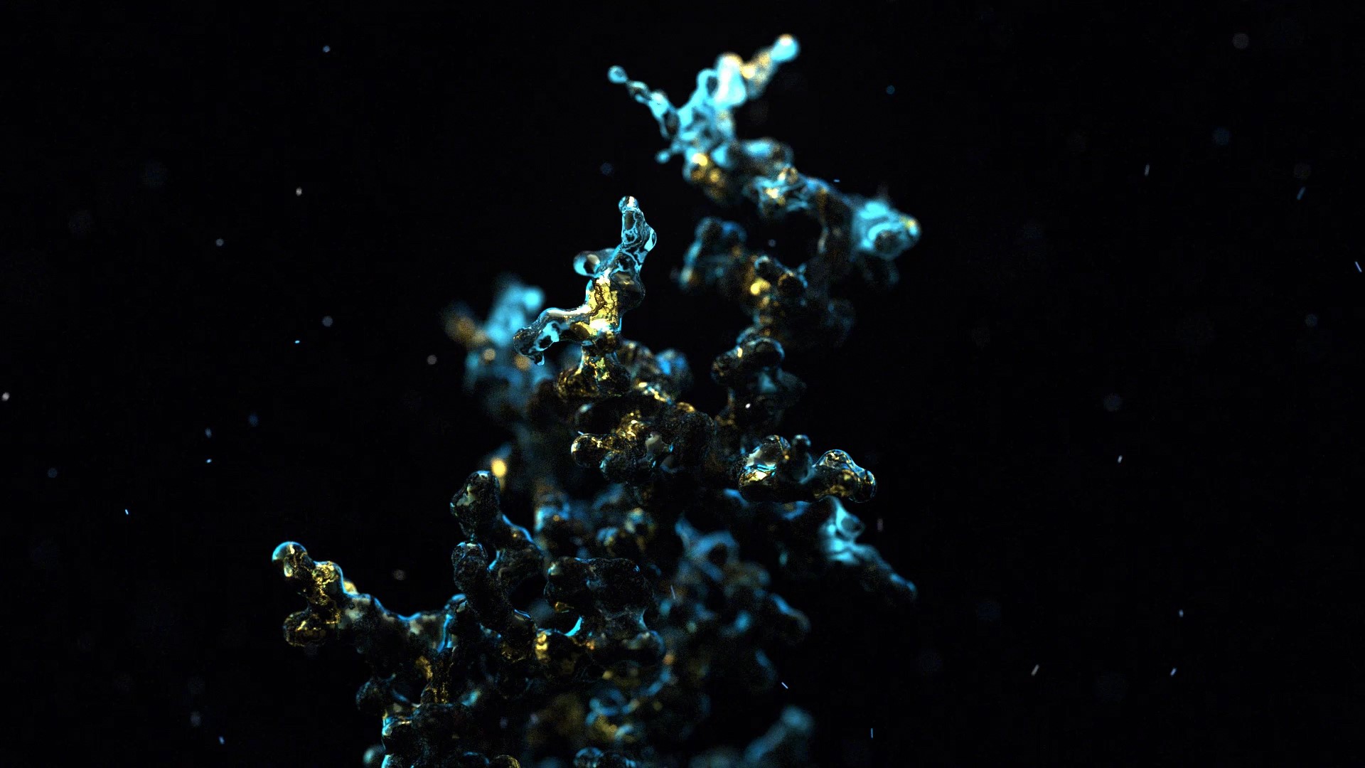 Abstract fluid render with blue and gold highlights HD Wallpaper