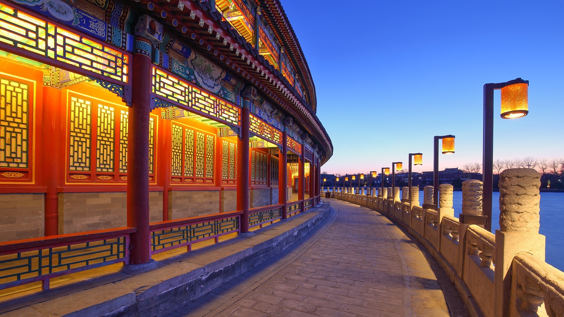 Beihai Park, Beijing, China, Traditional Asian Architecture at Dusk HD Wallpaper