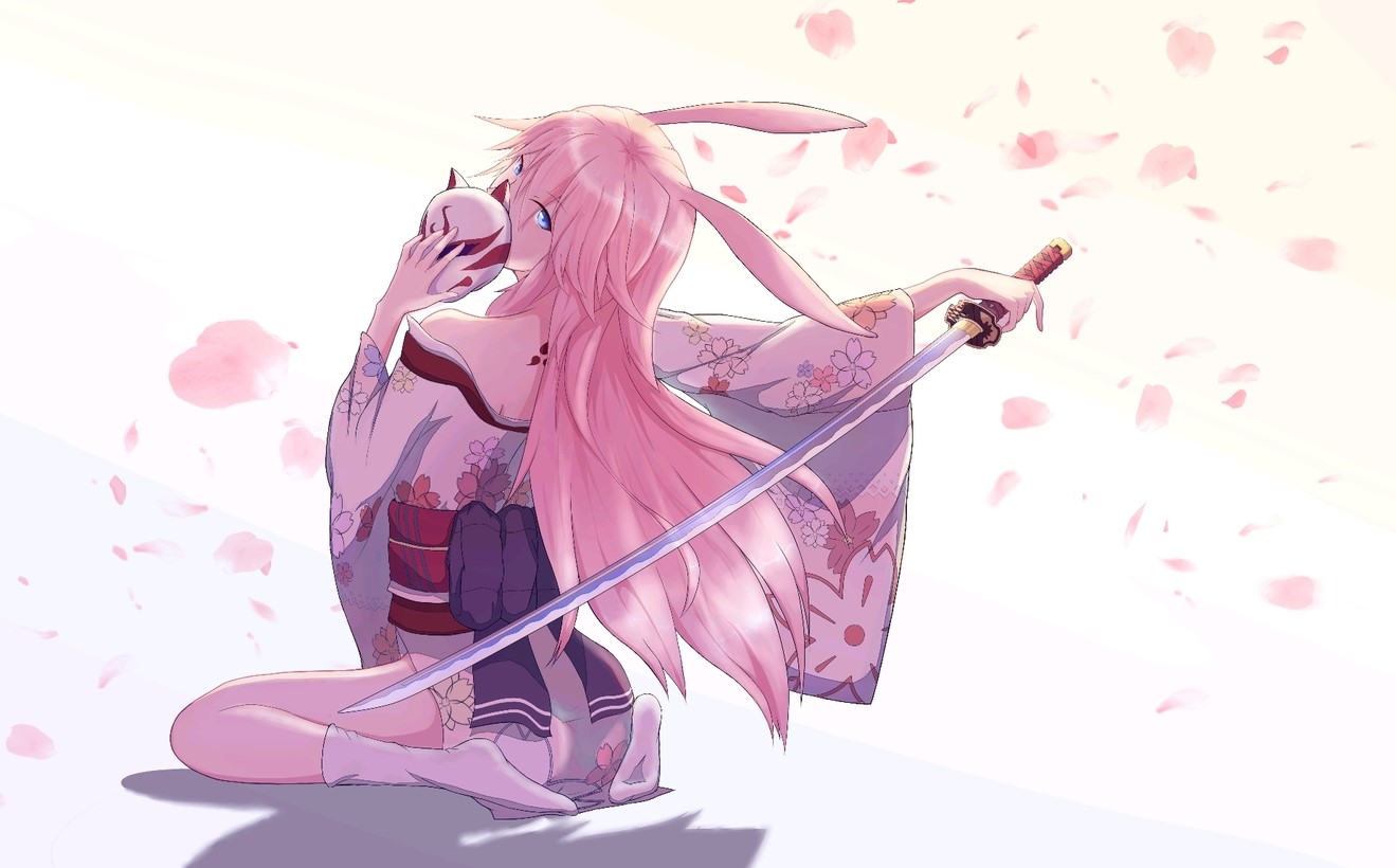 Yae Sakura from Honkai Impact holding a mask and sword HD Wallpaper
