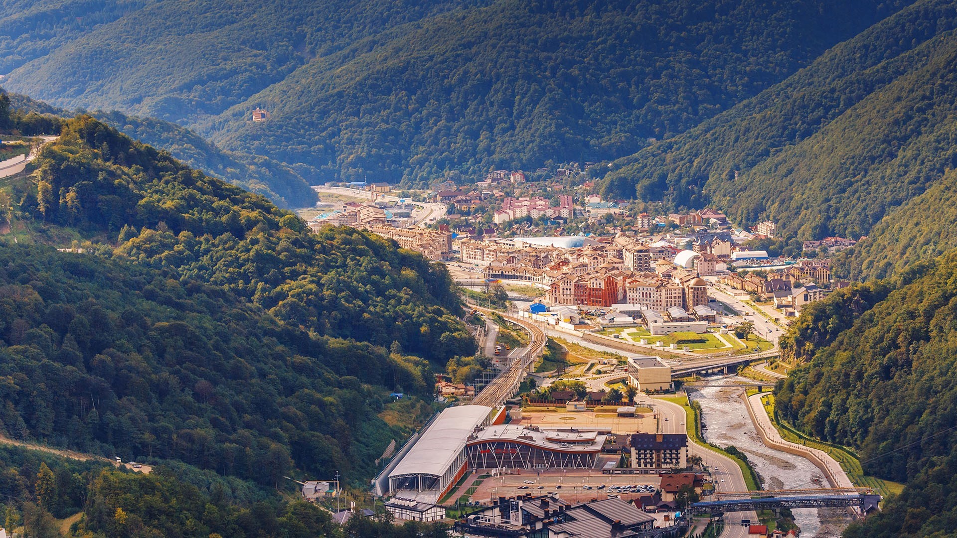 Sochi, Russia mountain resort town with railway HD Wallpaper