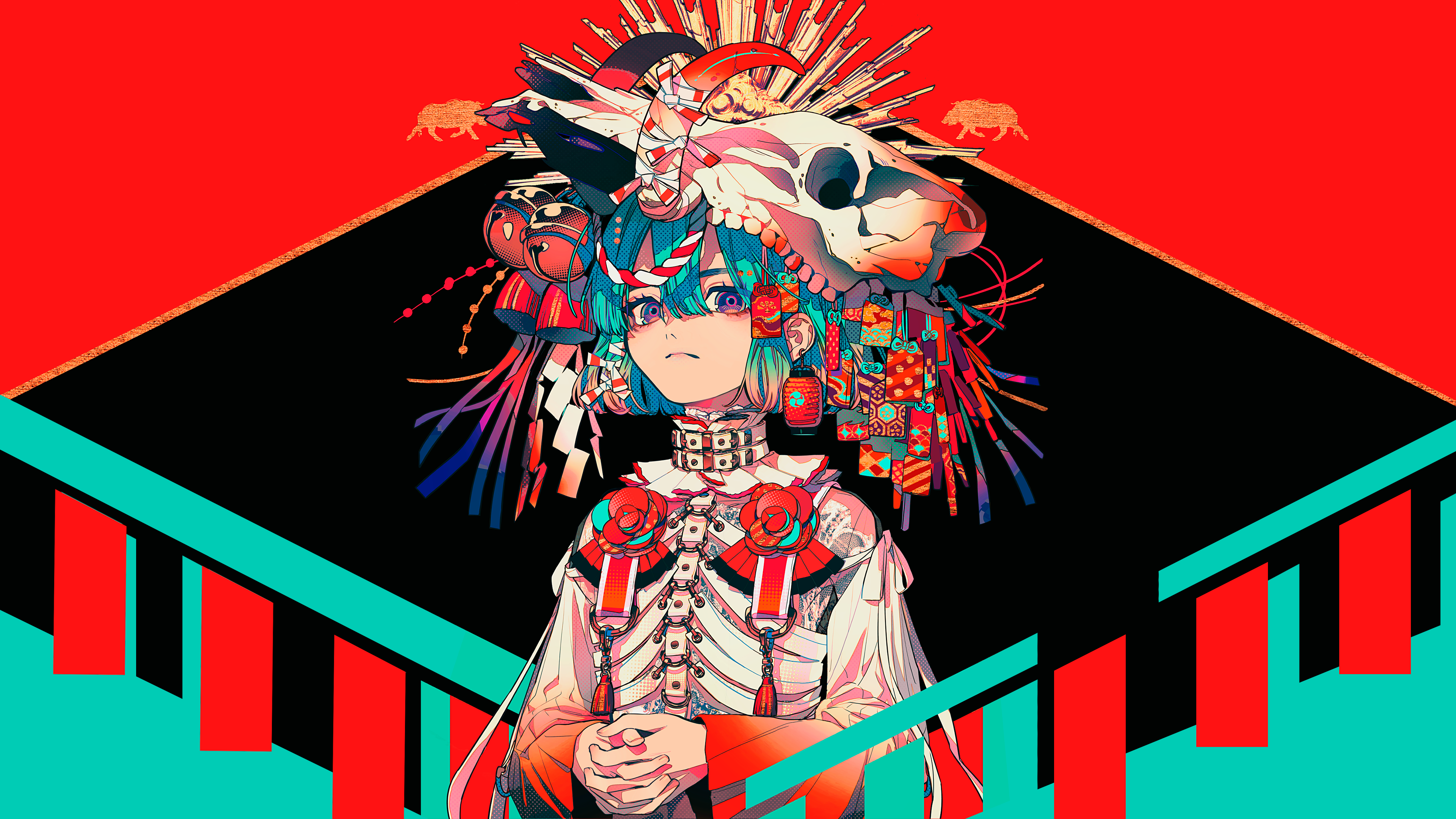 Akiakane original character with boar skull headdress HD Wallpaper