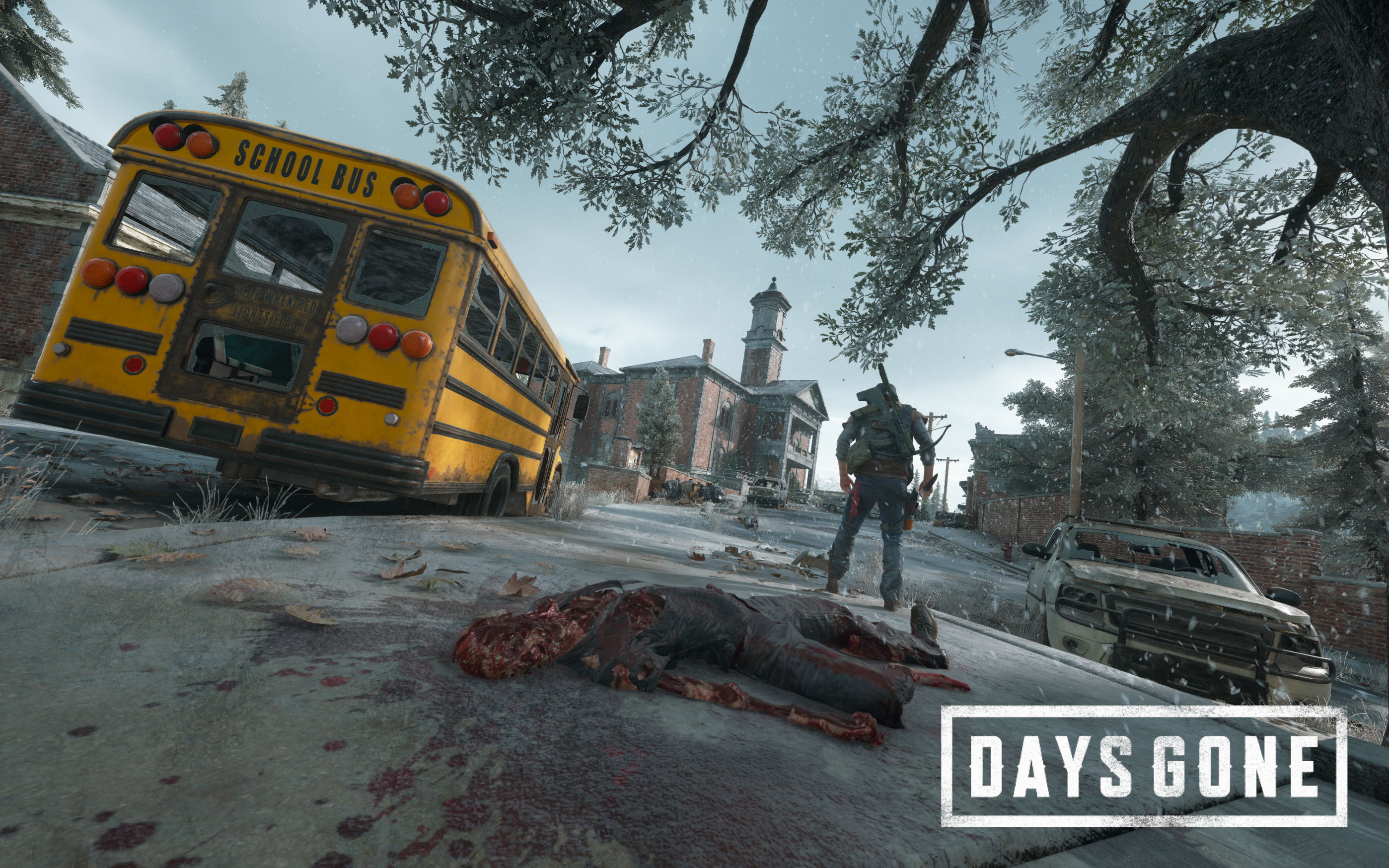 Days Gone: A School Bus and a Dead Body HD Wallpaper