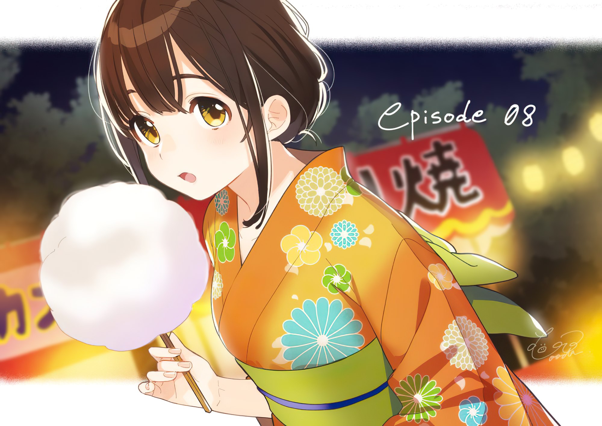 Sayu Ogiwara in Yukata with Cotton Candy HD Wallpaper