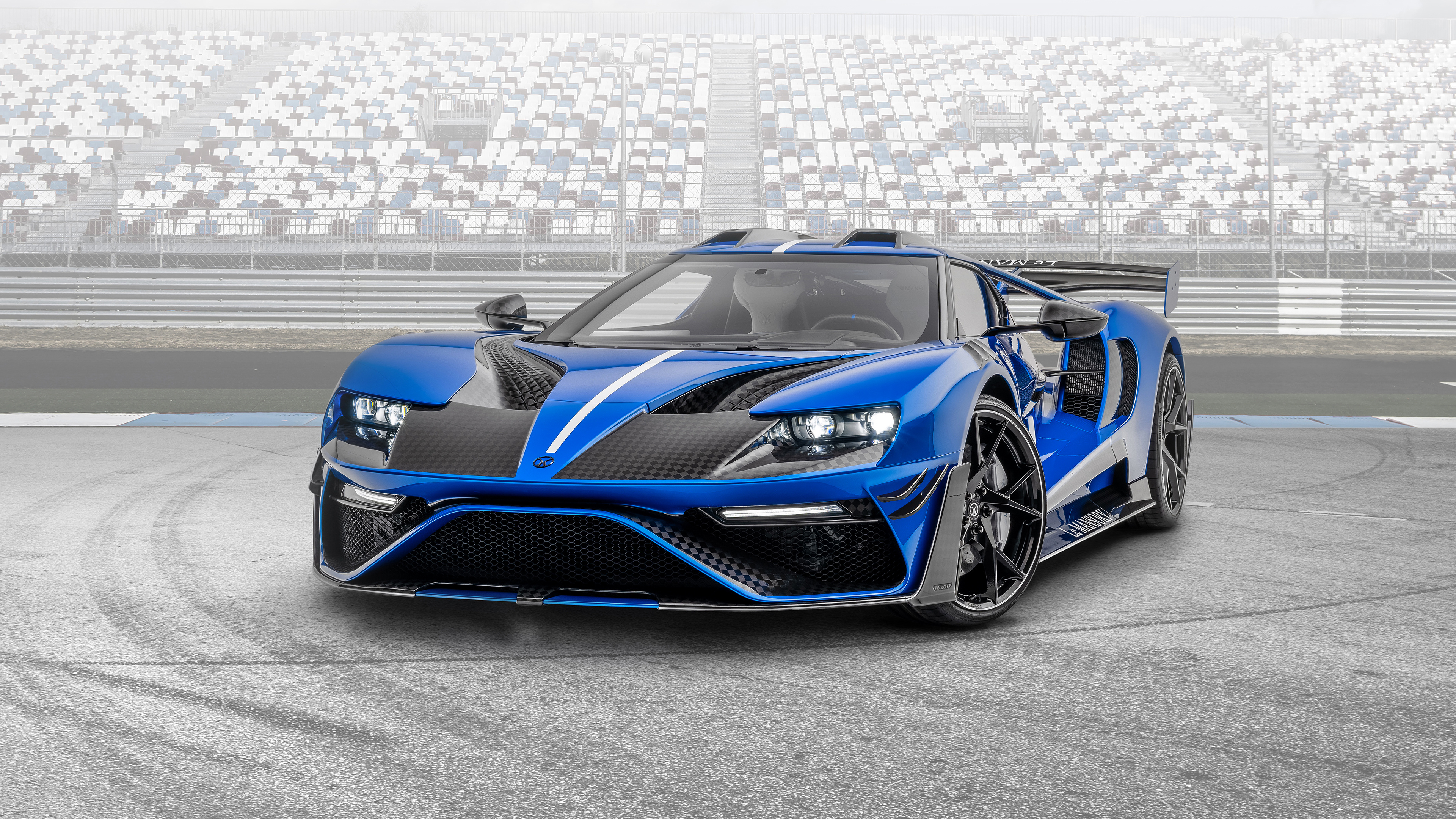 Blue Ford GT Mansory Supercar on a Racetrack HD Wallpaper