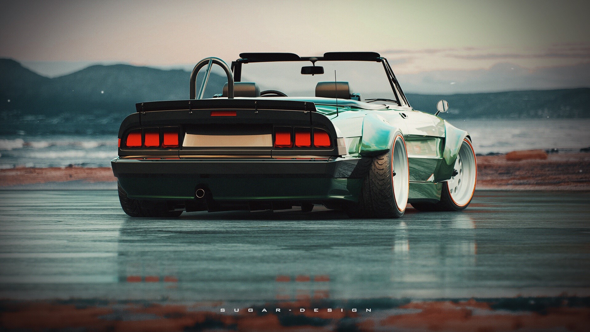 Green Alfa Romeo convertible with wide body kit HD Wallpaper