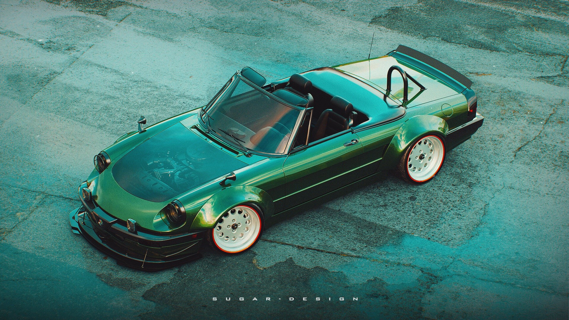 Green Alfa Romeo convertible sports car HD Wallpaper