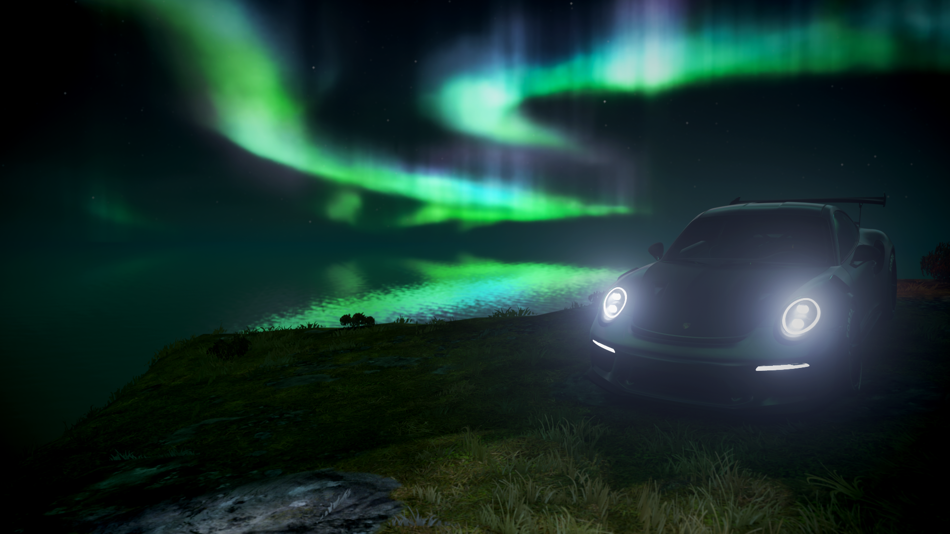 Porsche 911 under Aurora Borealis HD Wallpaper