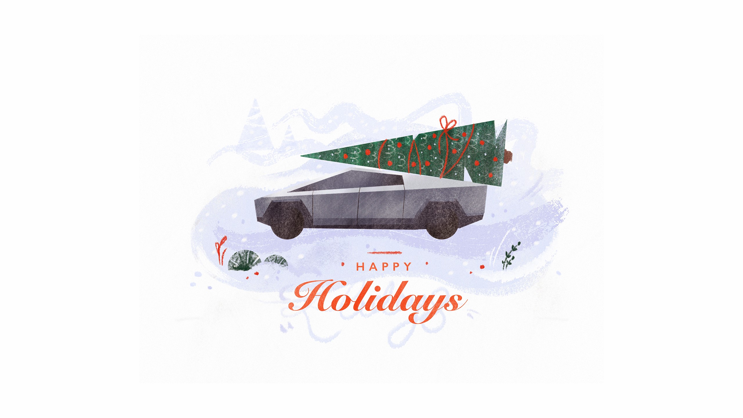 Tesla Cybertruck with Christmas Tree HD Wallpaper