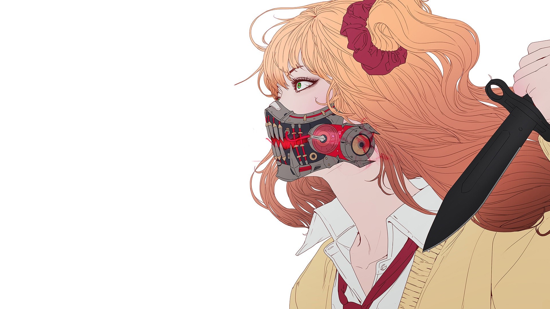Anime girl with mask and knife HD Wallpaper