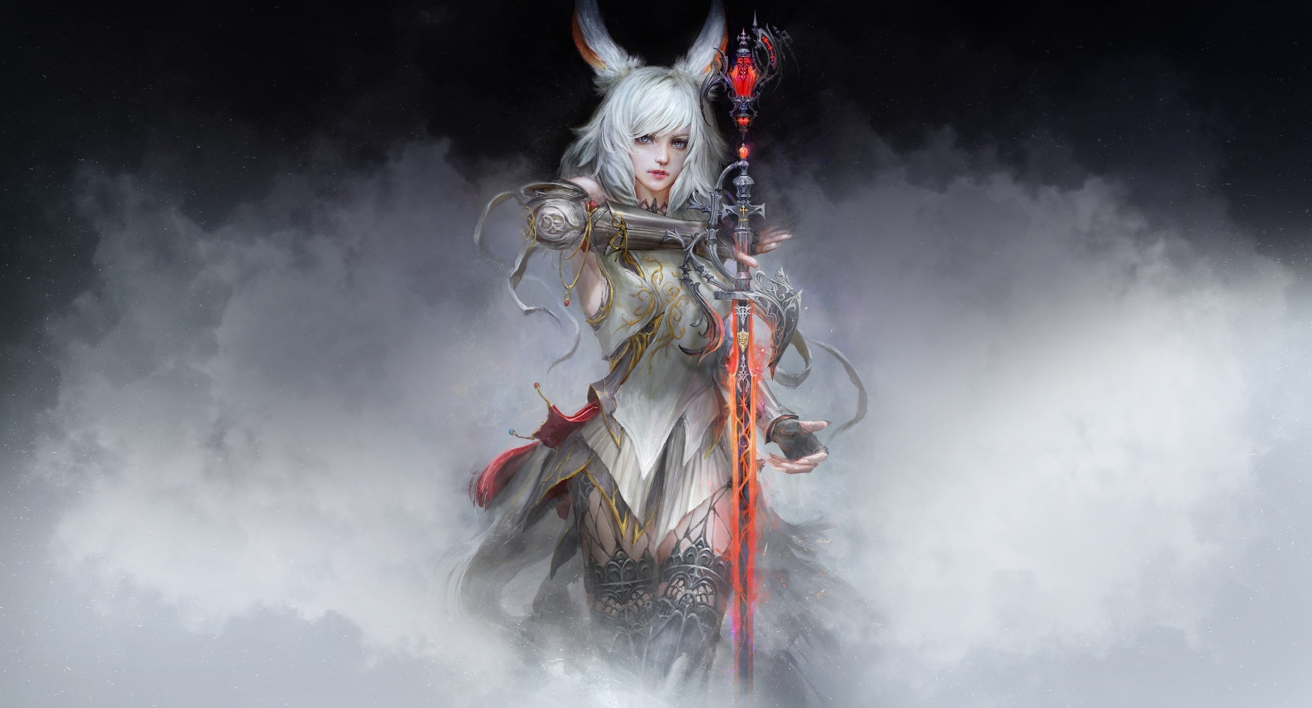 Fantasy girl with sword and staff by Daniel Kamarudin HD Wallpaper