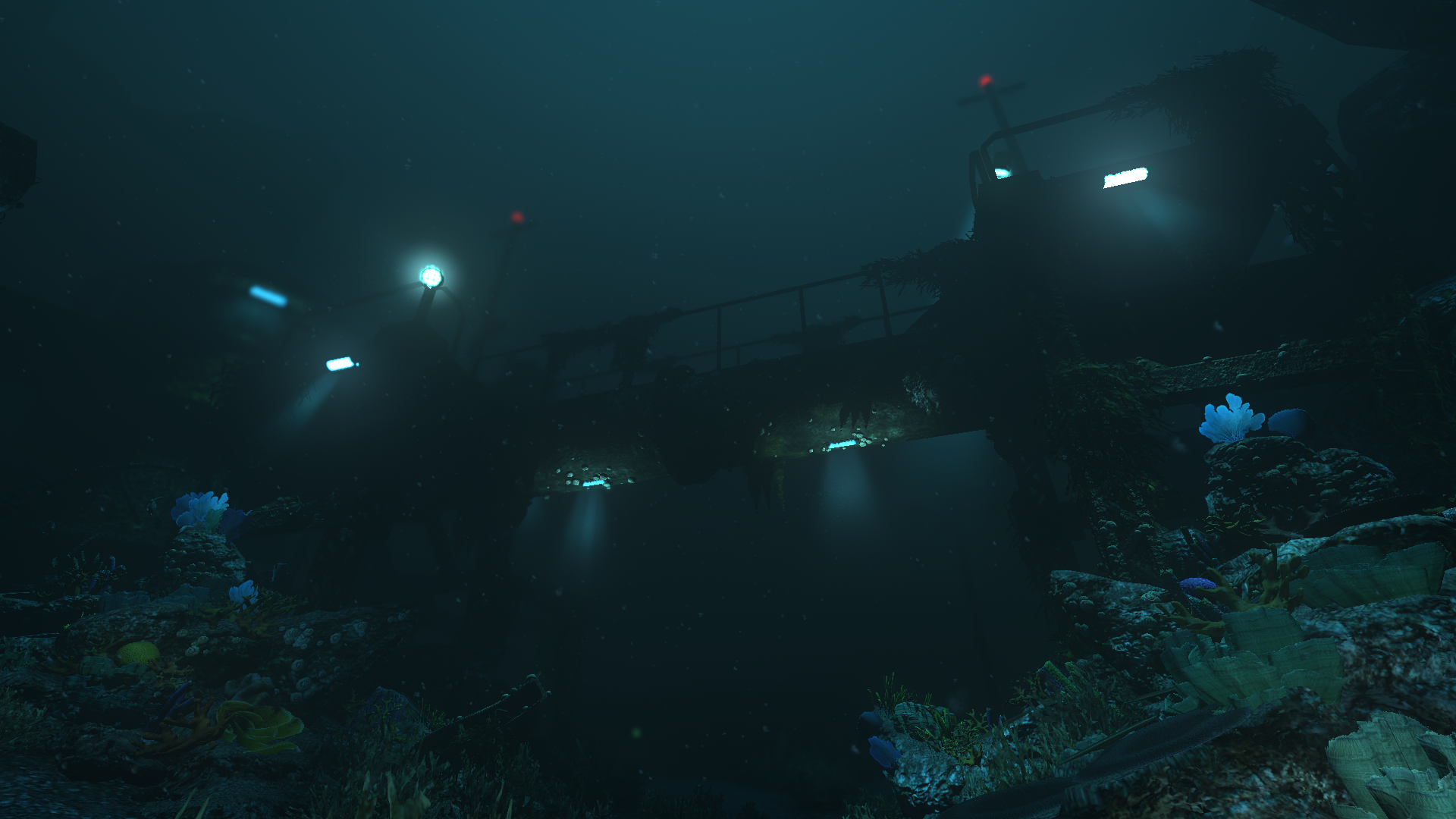 Underwater structure with lights and coral in SOMA HD Wallpaper