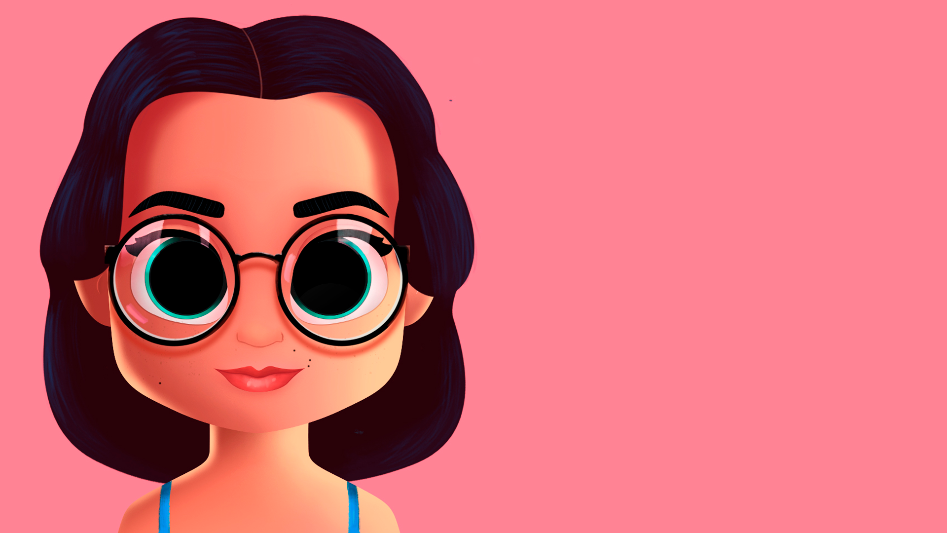 Illustration of a woman with dark hair and glasses HD Wallpaper