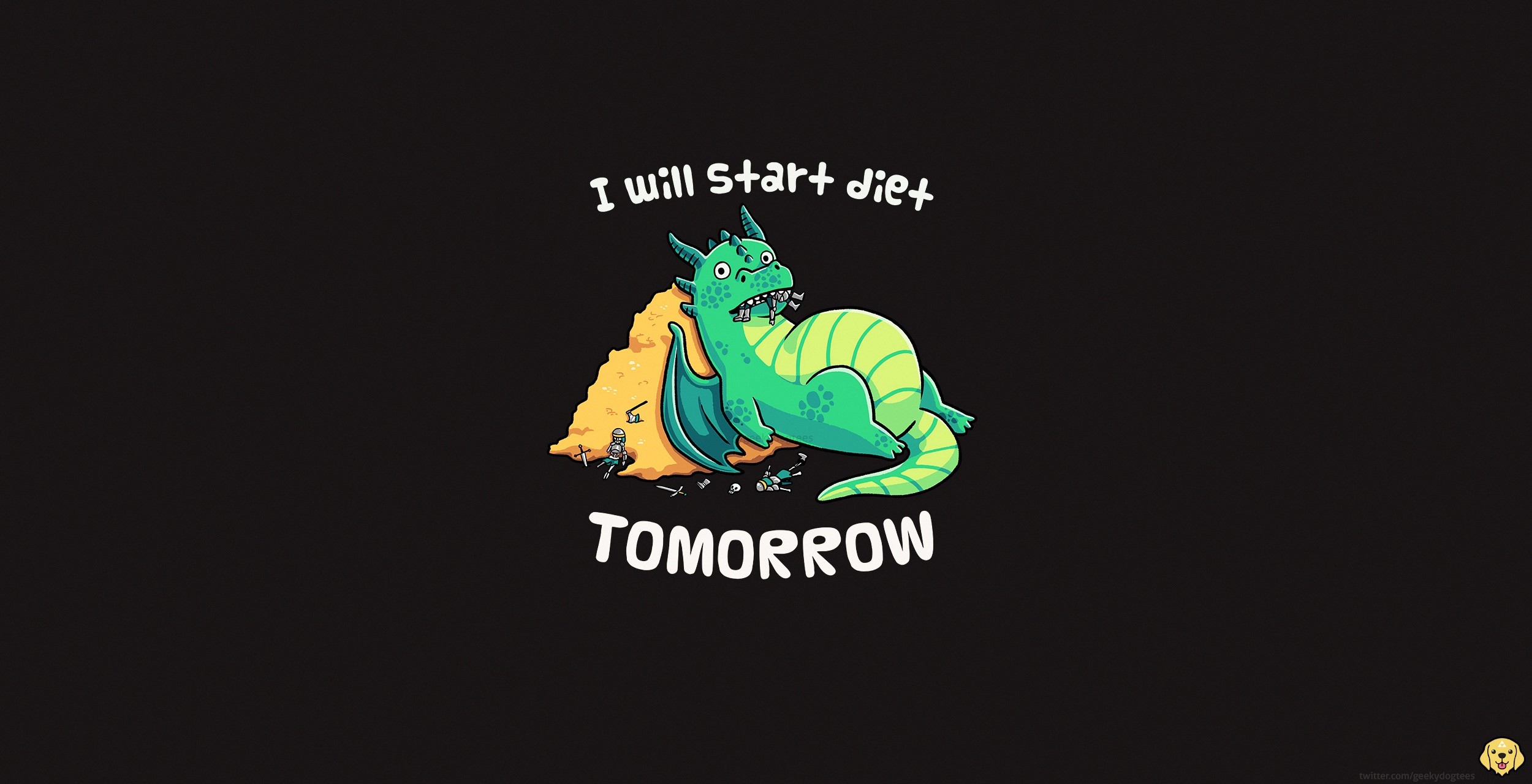 Dragon eating knights and saying "I will start diet tomorrow" HD Wallpaper