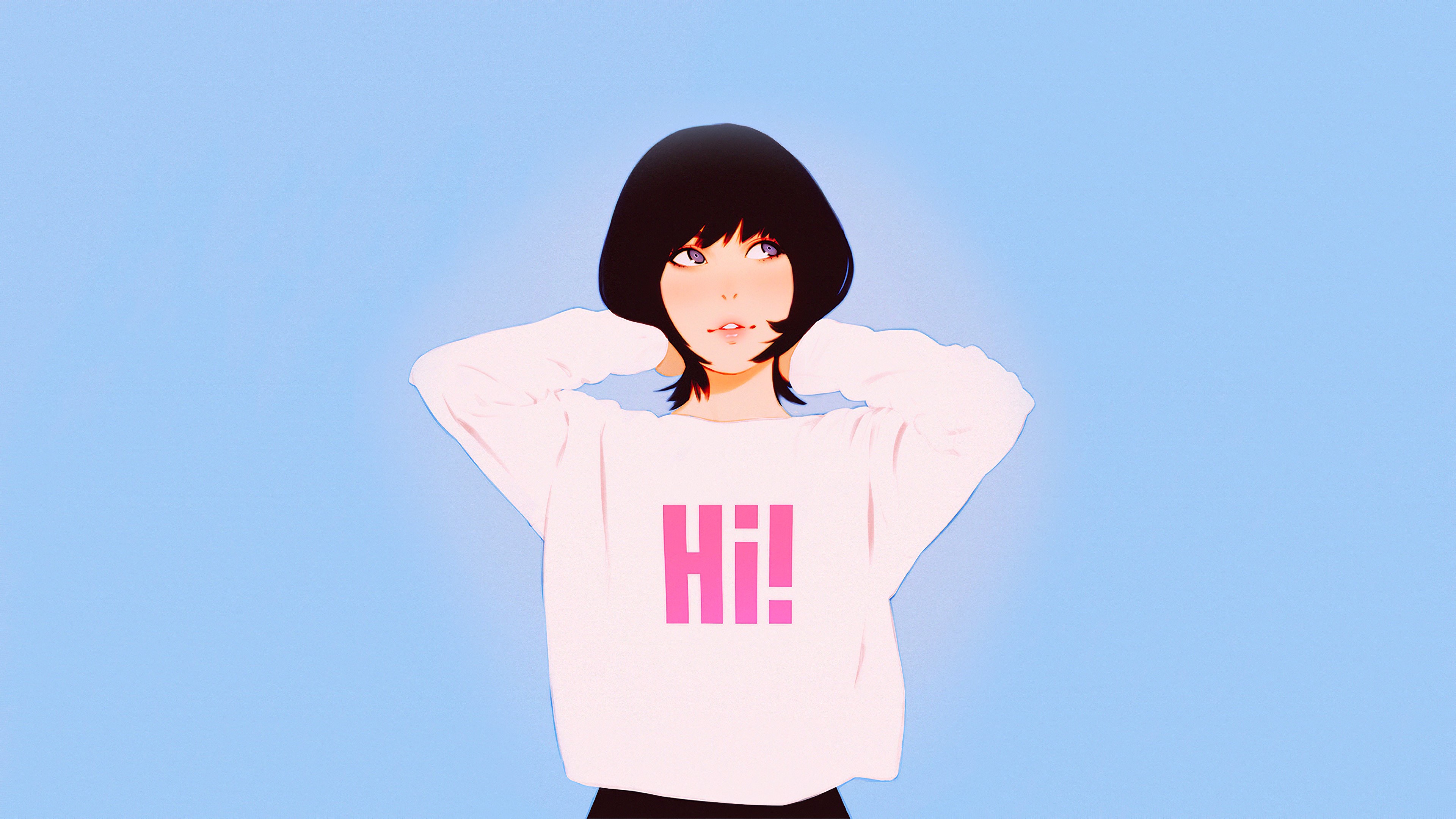 Artwork of a girl with black hair by Ilya Kuvshinov HD Wallpaper