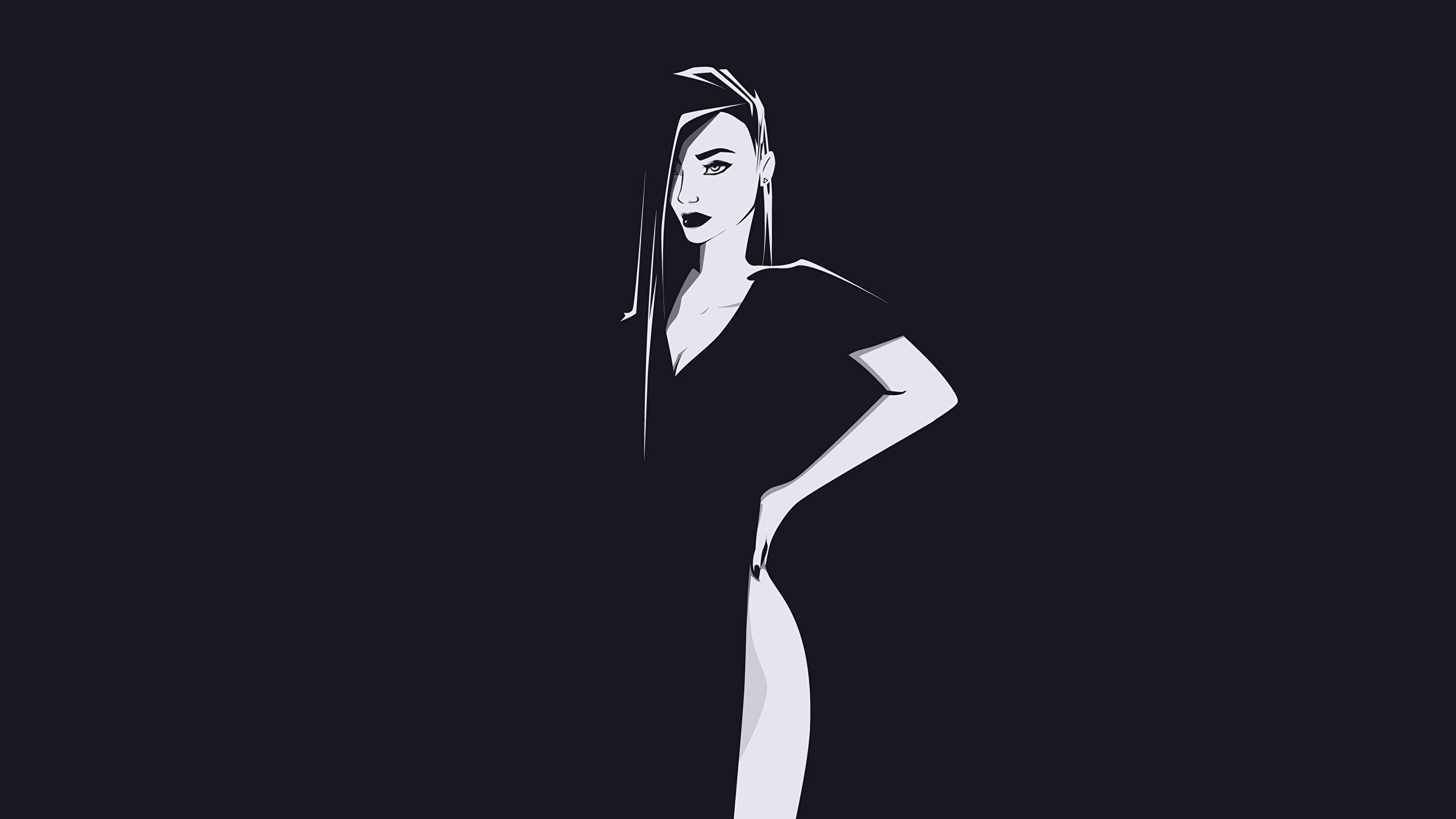 Minimalist vector art of a woman in a black dress HD Wallpaper