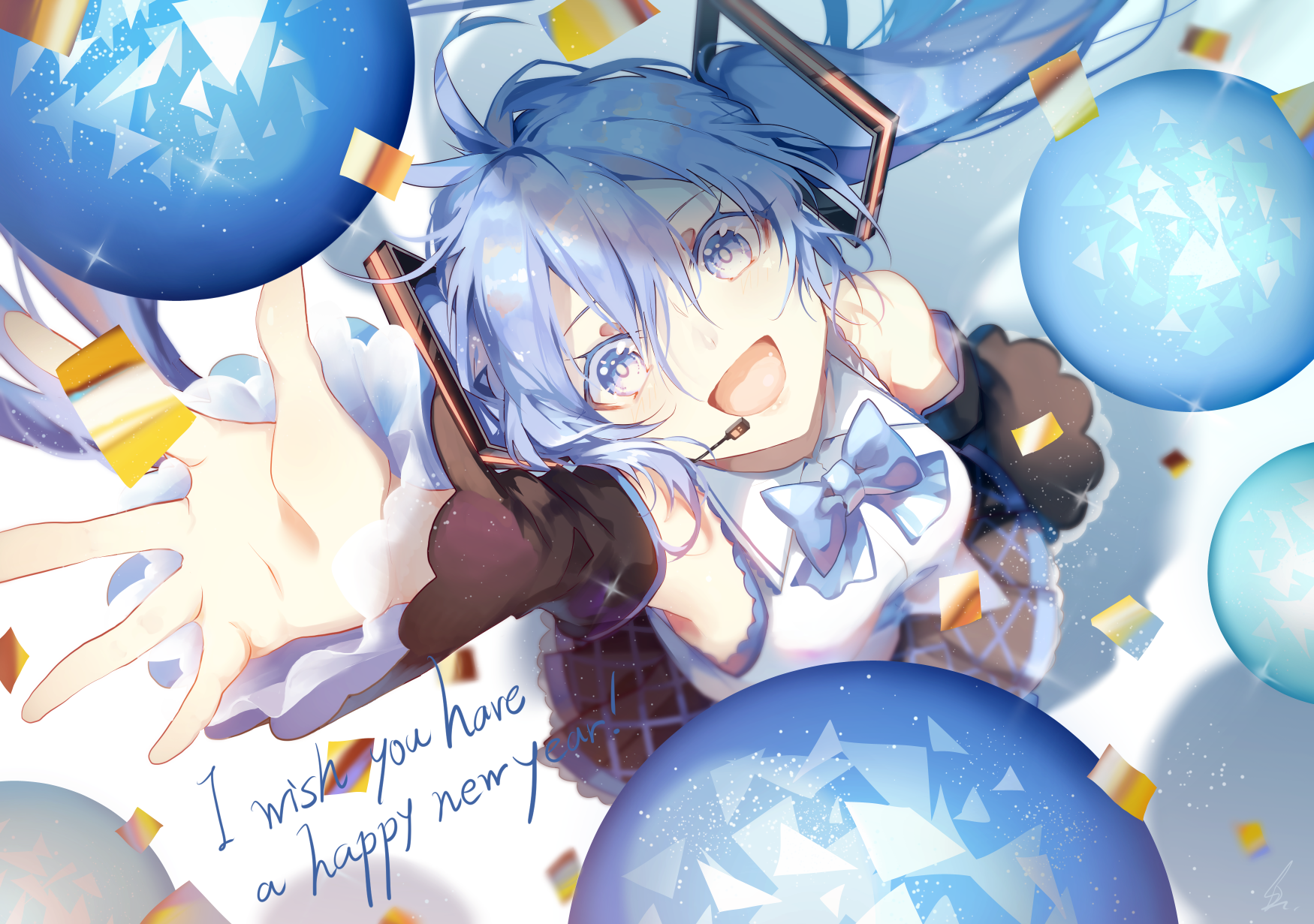 Hatsune Miku from Vocaloid with blue hair and bow HD Wallpaper
