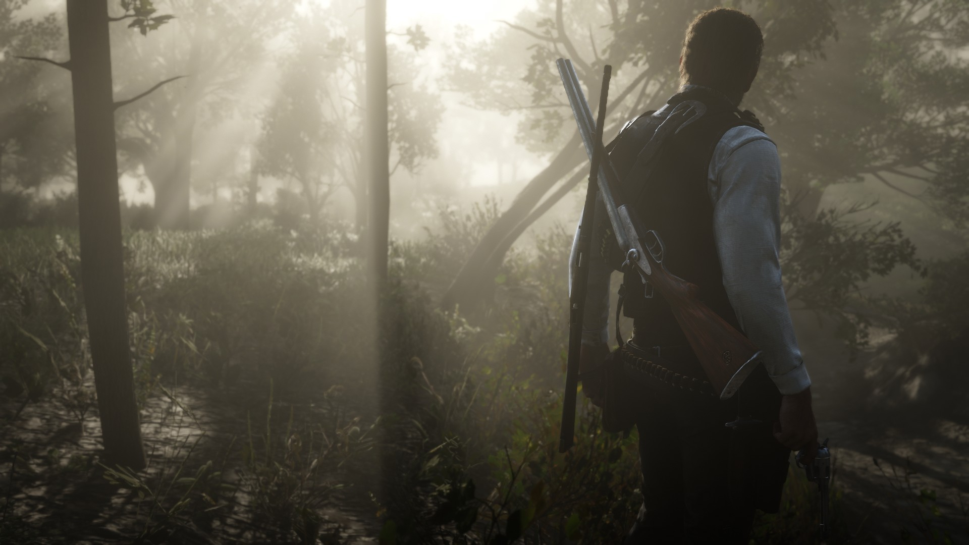 Man with shotgun and pistol in Red Dead Redemption 2 HD Wallpaper