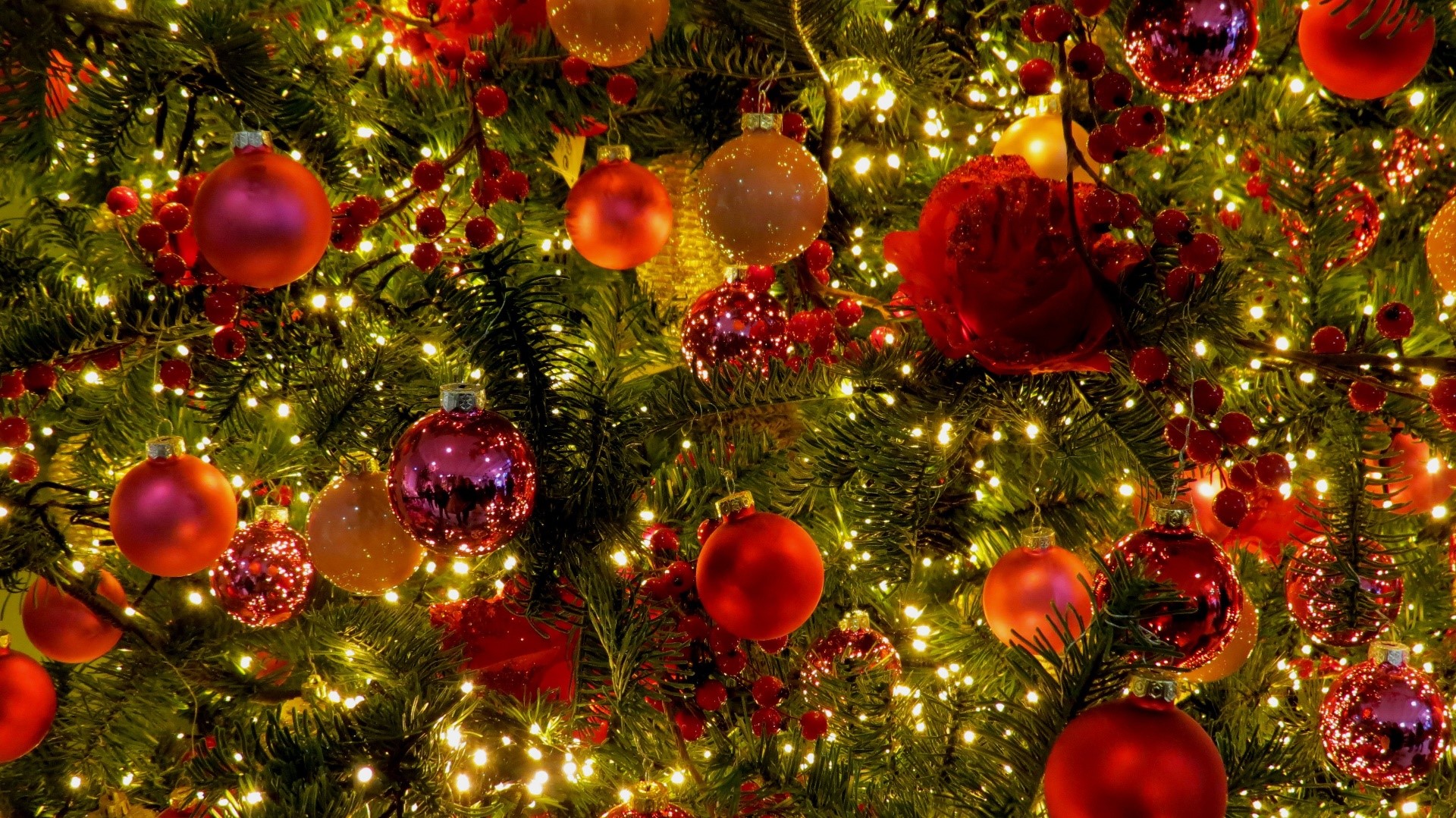 Christmas Tree with Ornaments and Lights HD Wallpaper