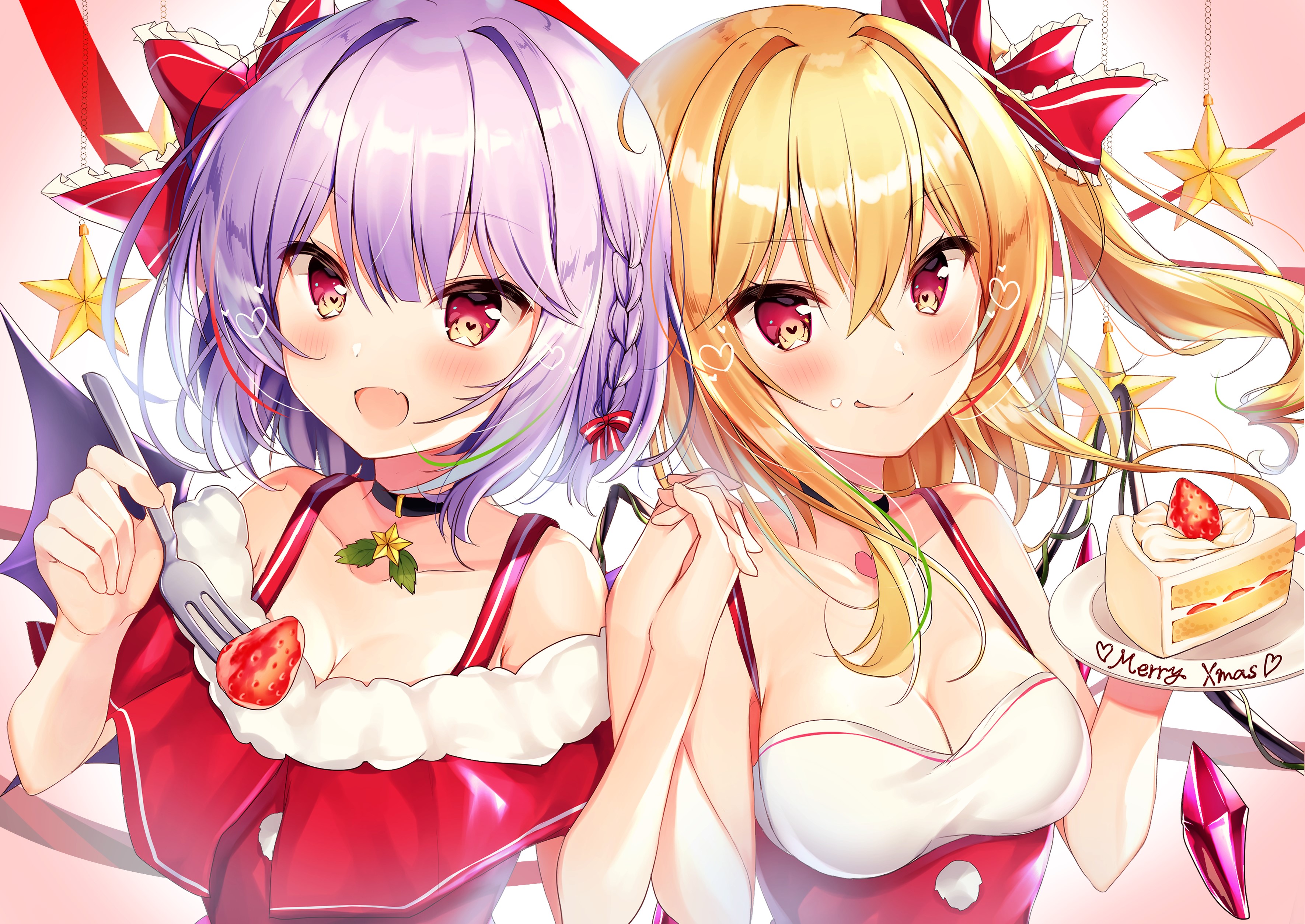 Remilia Scarlet and Flandre Scarlet from Touhou eating cake HD Wallpaper