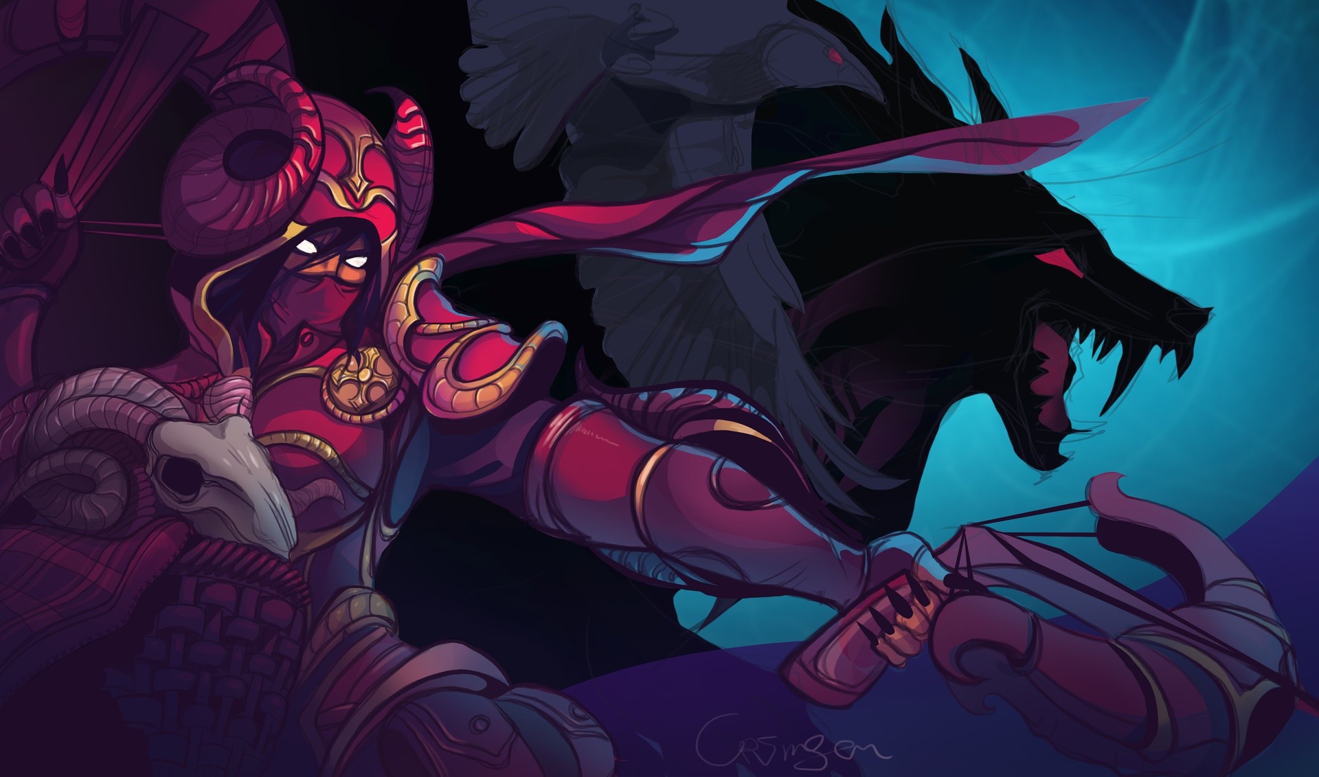 Archer with Ram Skull Armor and Wolf from Diablo III HD Wallpaper