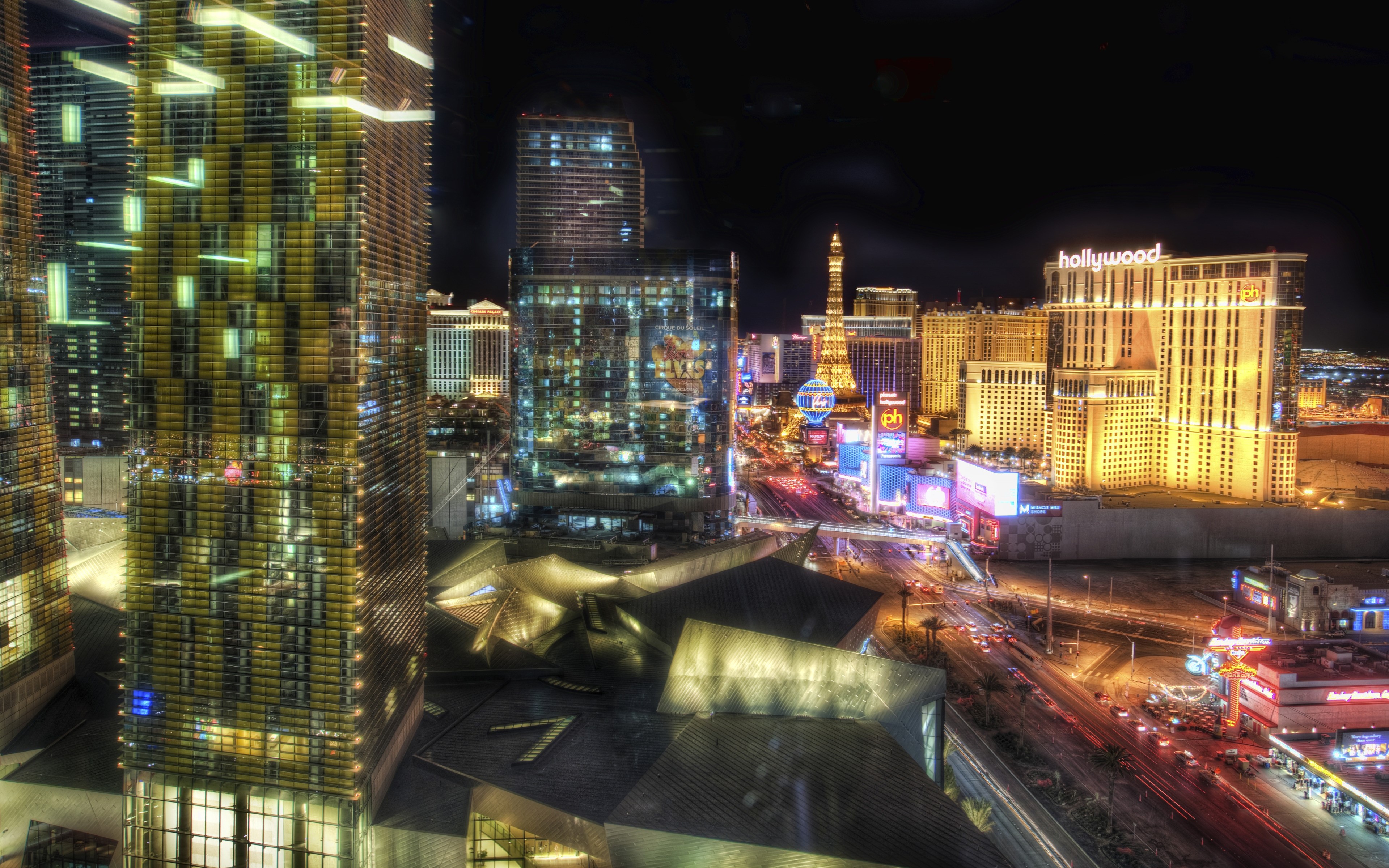 Las Vegas Strip at Night with Eiffel Tower Replica HD Wallpaper