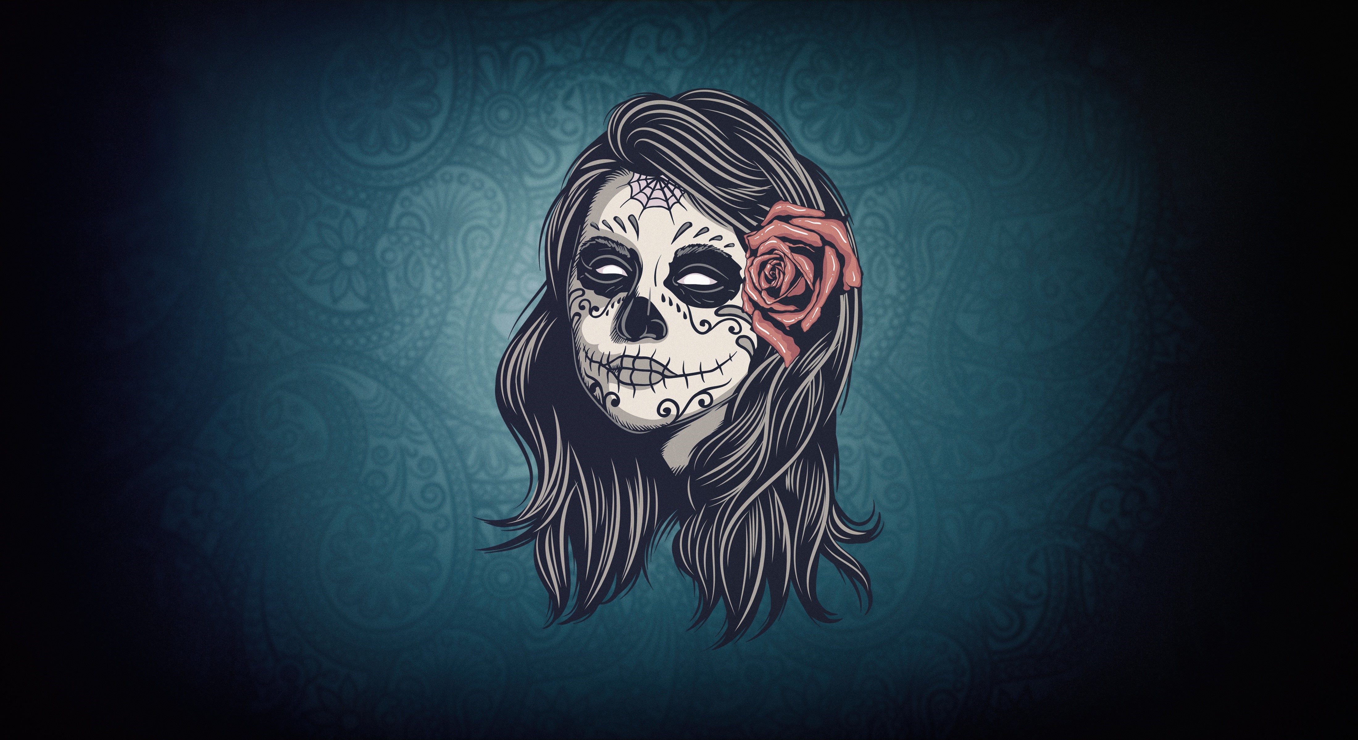 Artwork of a woman with Dia de los Muertos skull face paint HD Wallpaper