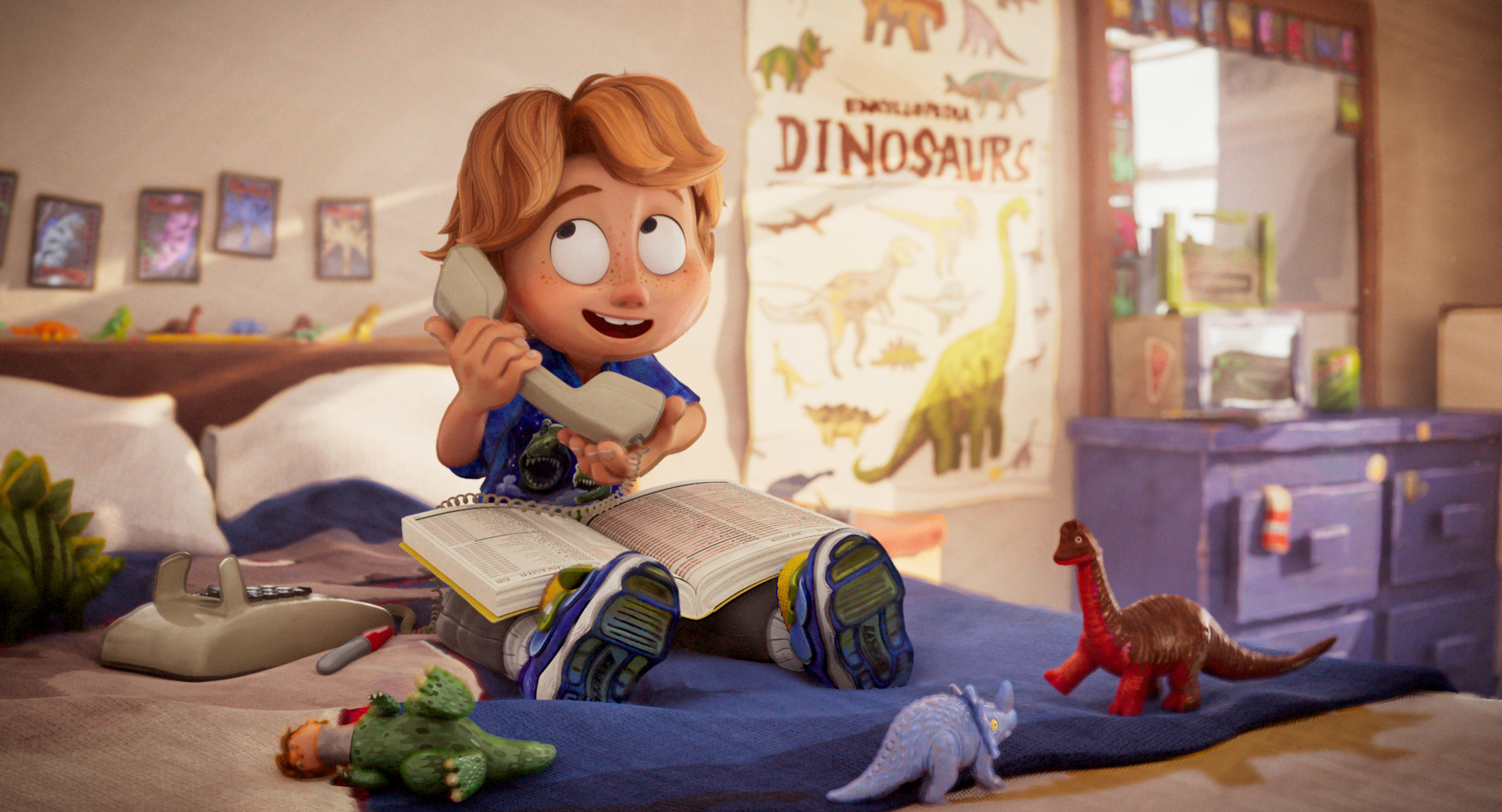 Aaron Mitchell on the phone with dinosaurs HD Wallpaper